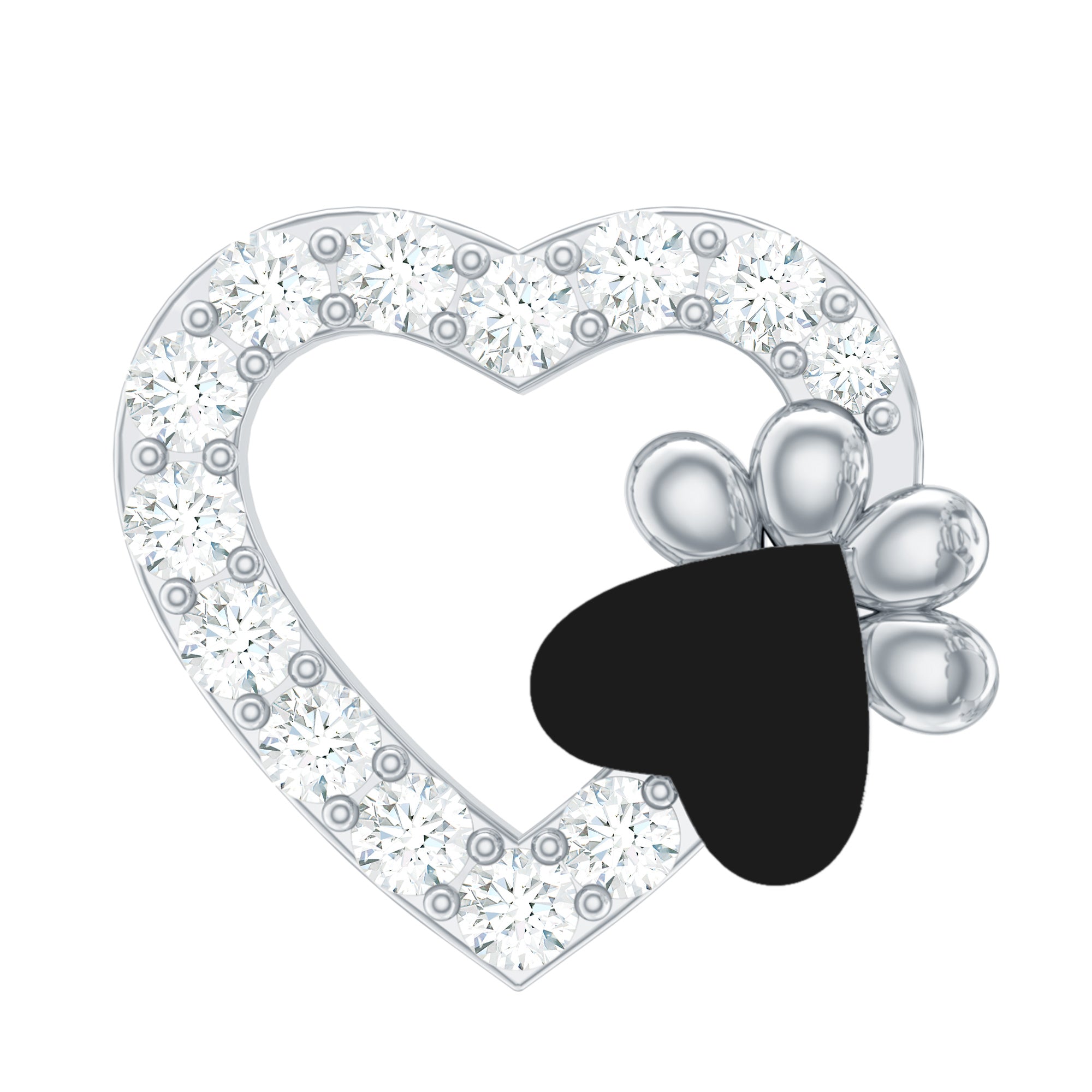 Sparkling Diamond Dog Paw Heart Earring with Black Enamel Lab - ( EF-VS ) - Rosec Jewels