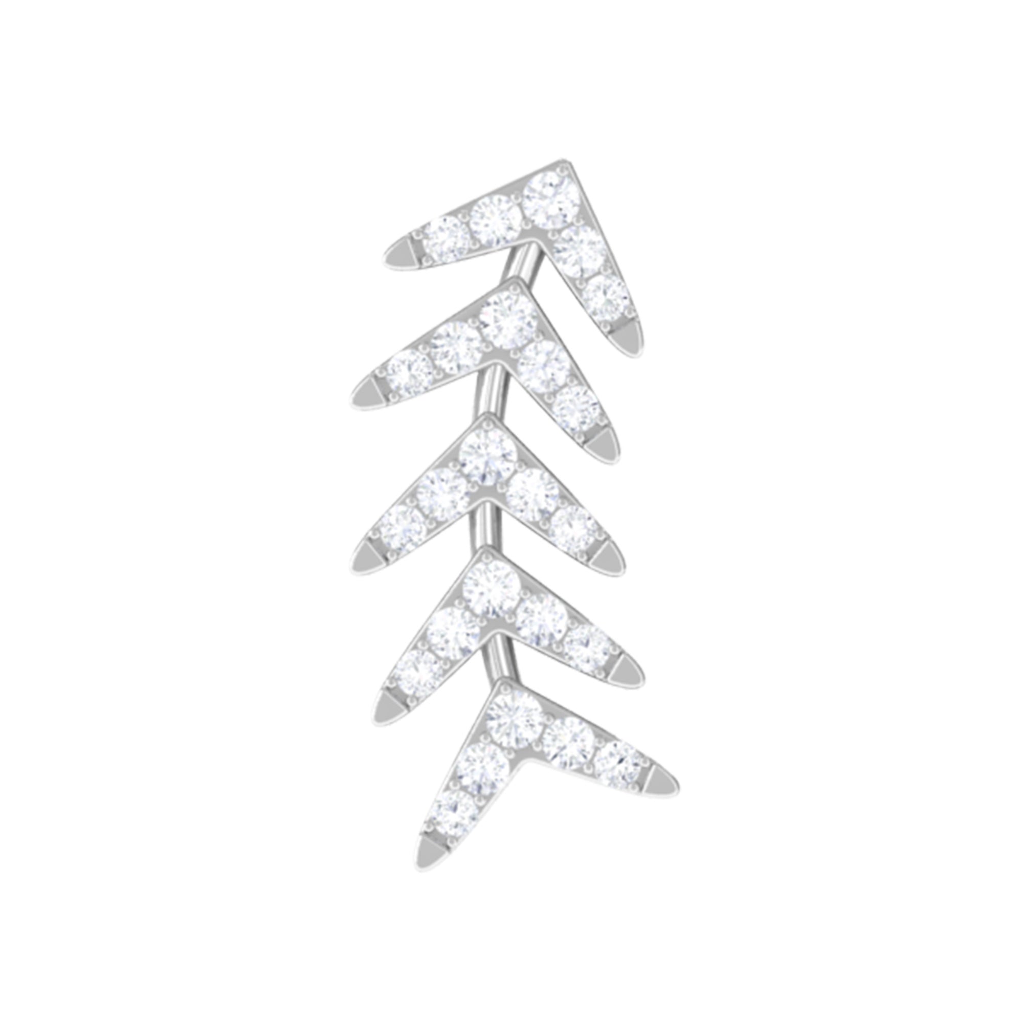 Minimalist Diamond Leaf Crawler Earring for Helix Piercing Lab - ( EF-VS ) - Rosec Jewels