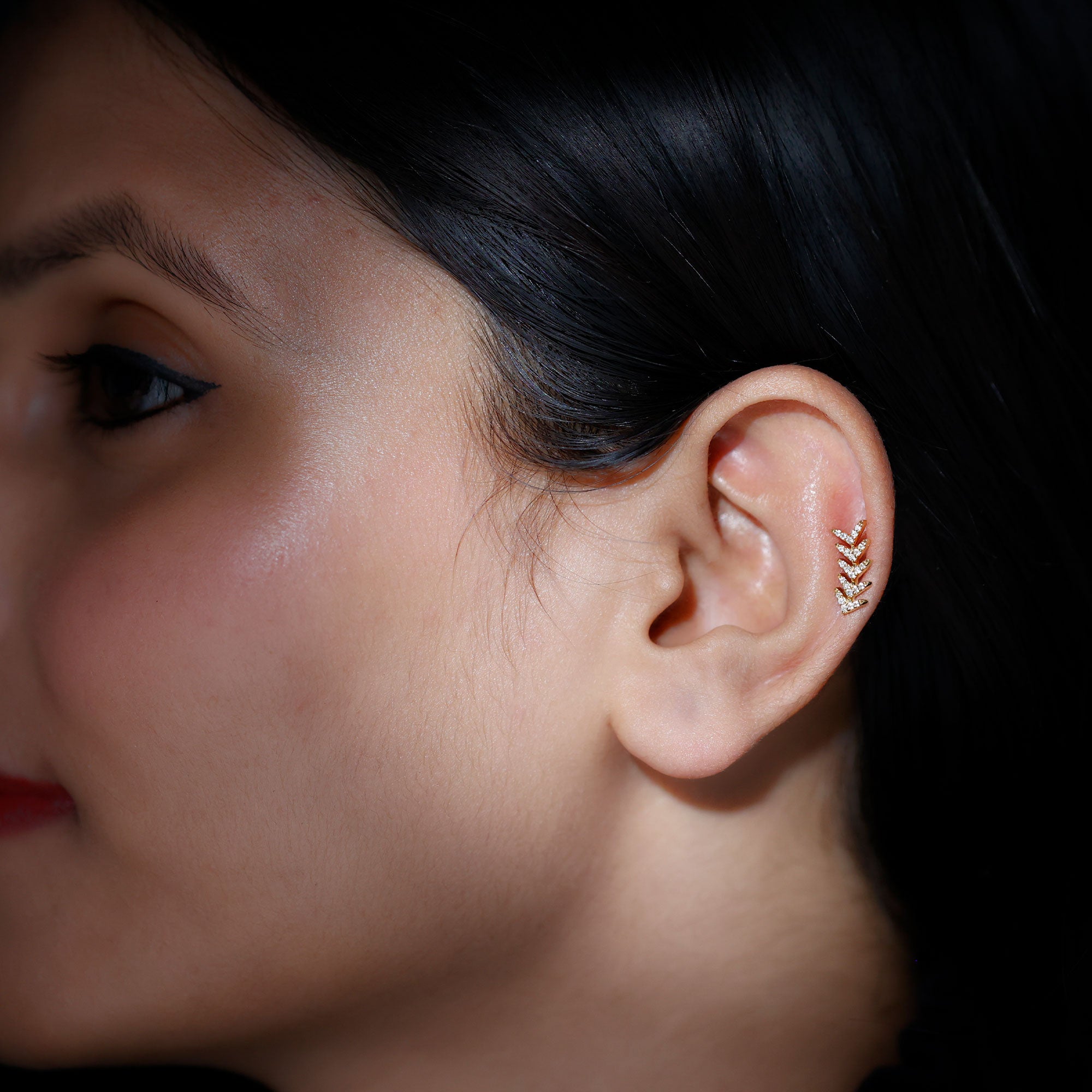 Minimalist Diamond Leaf Crawler Earring for Helix Piercing Lab - ( EF-VS ) - Rosec Jewels