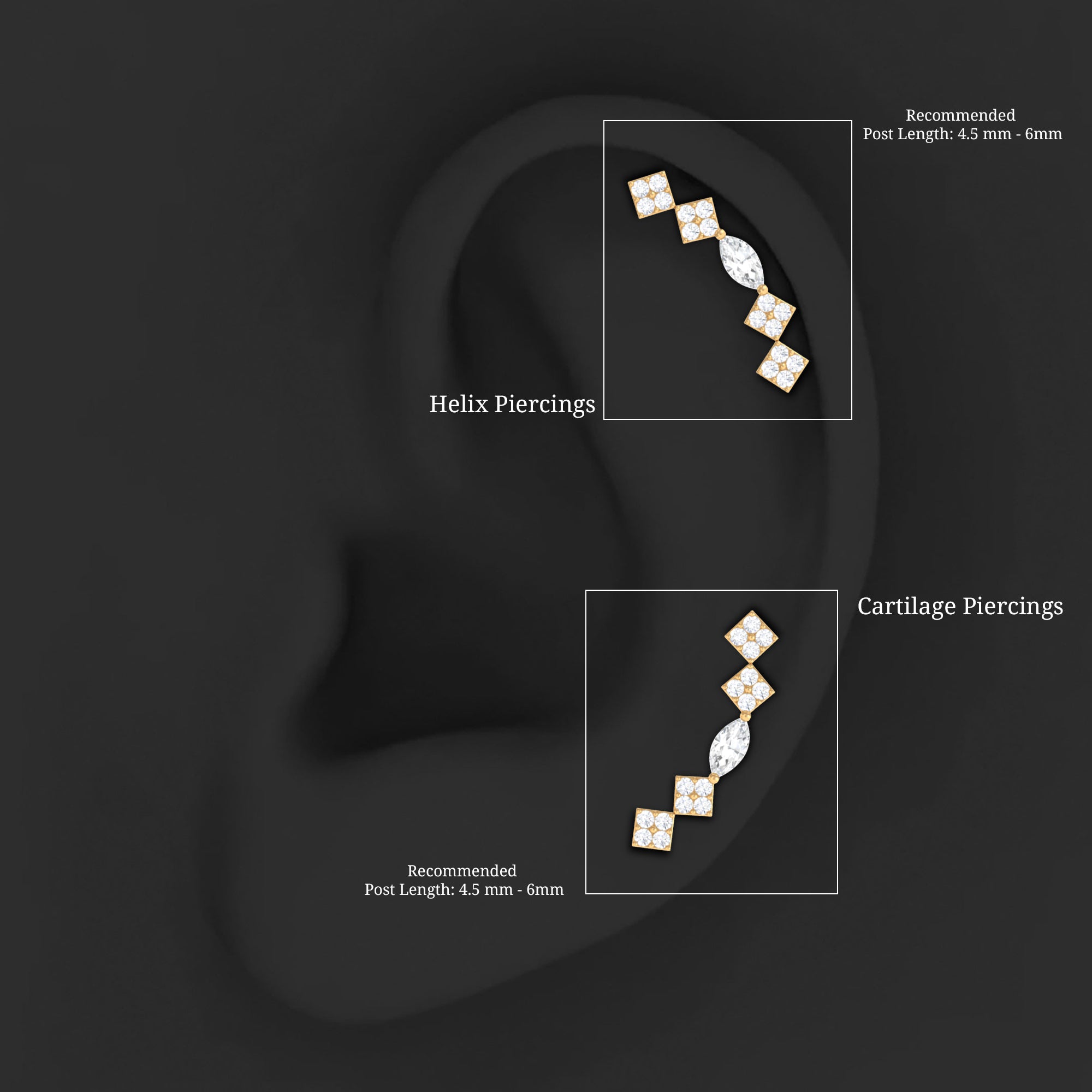 Elegant Diamond Ear Crawler Earring for Helix Piercing Lab - ( EF-VS ) - Rosec Jewels