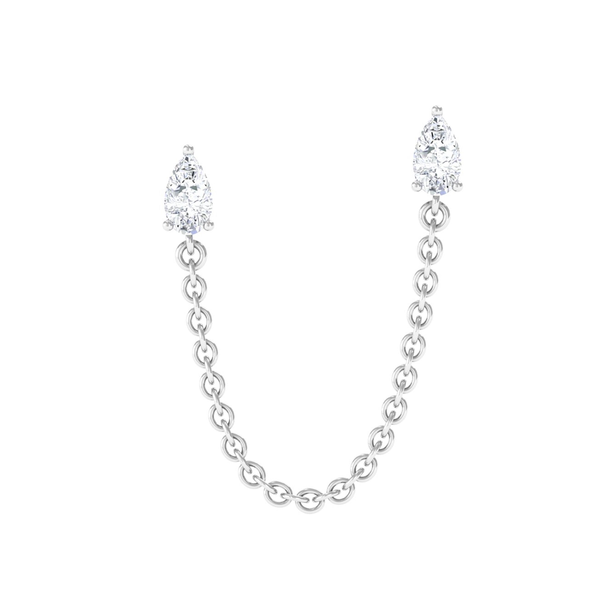 Pear Shape Diamond Chain Double Piercing Earring Lab - ( EF-VS ) - Rosec Jewels