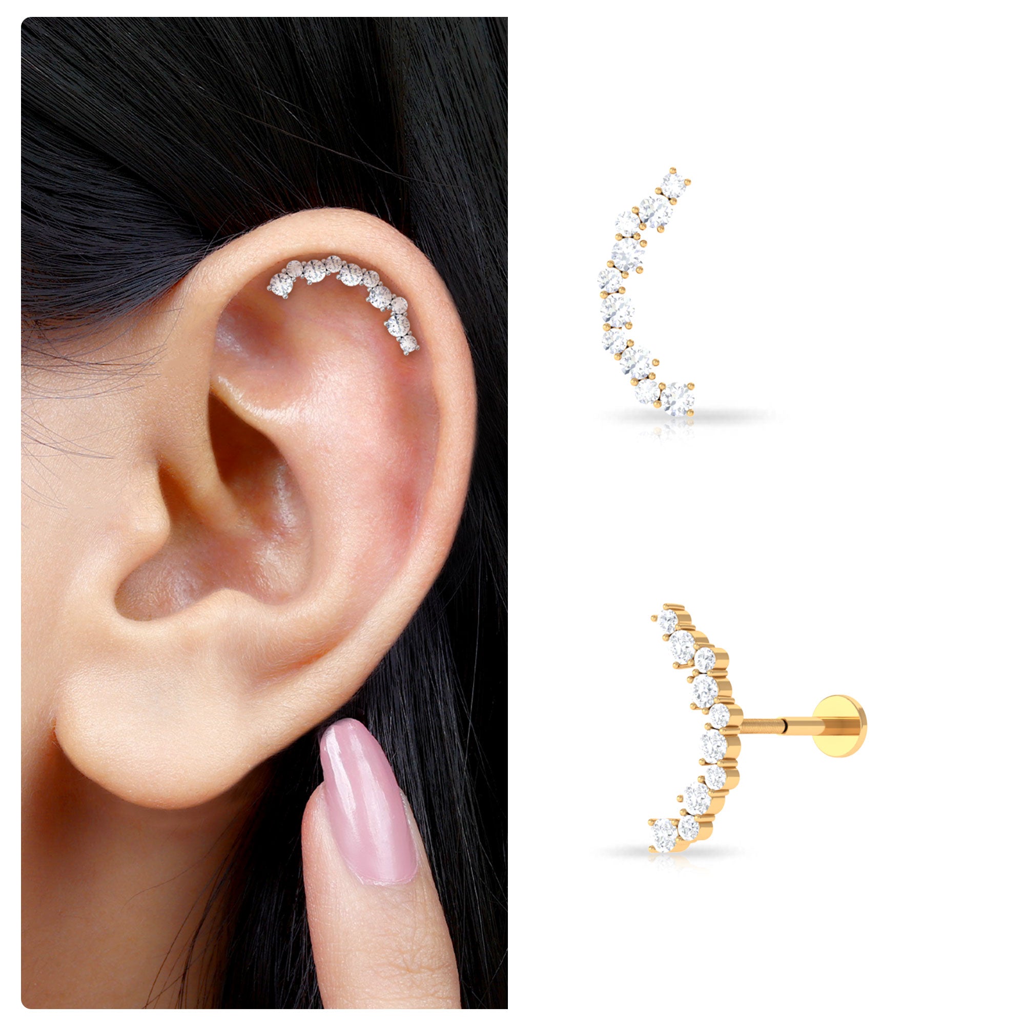Certified Diamond Curved Crawler Earring for Women Lab - ( EF-VS ) - Rosec Jewels