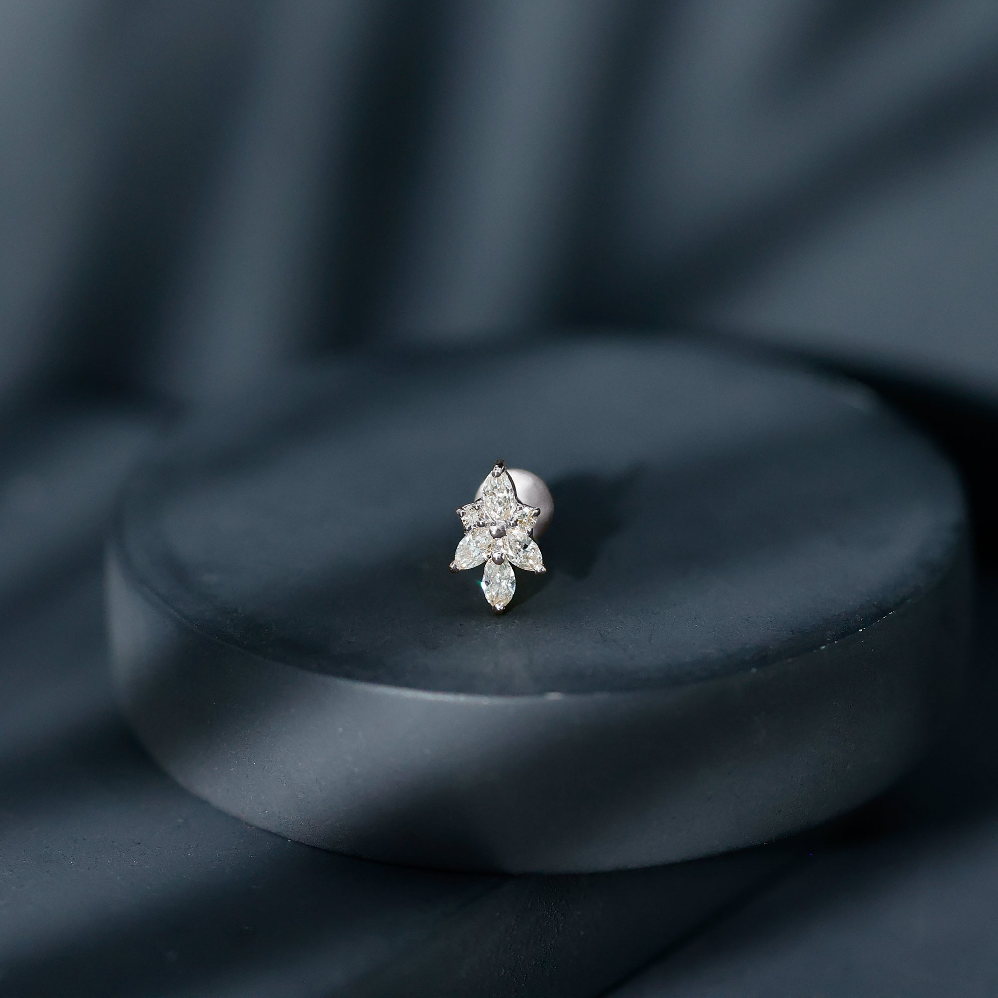 Marquise Diamond Cluster Flower Earring with Flat Back Lab - ( EF-VS ) - Rosec Jewels