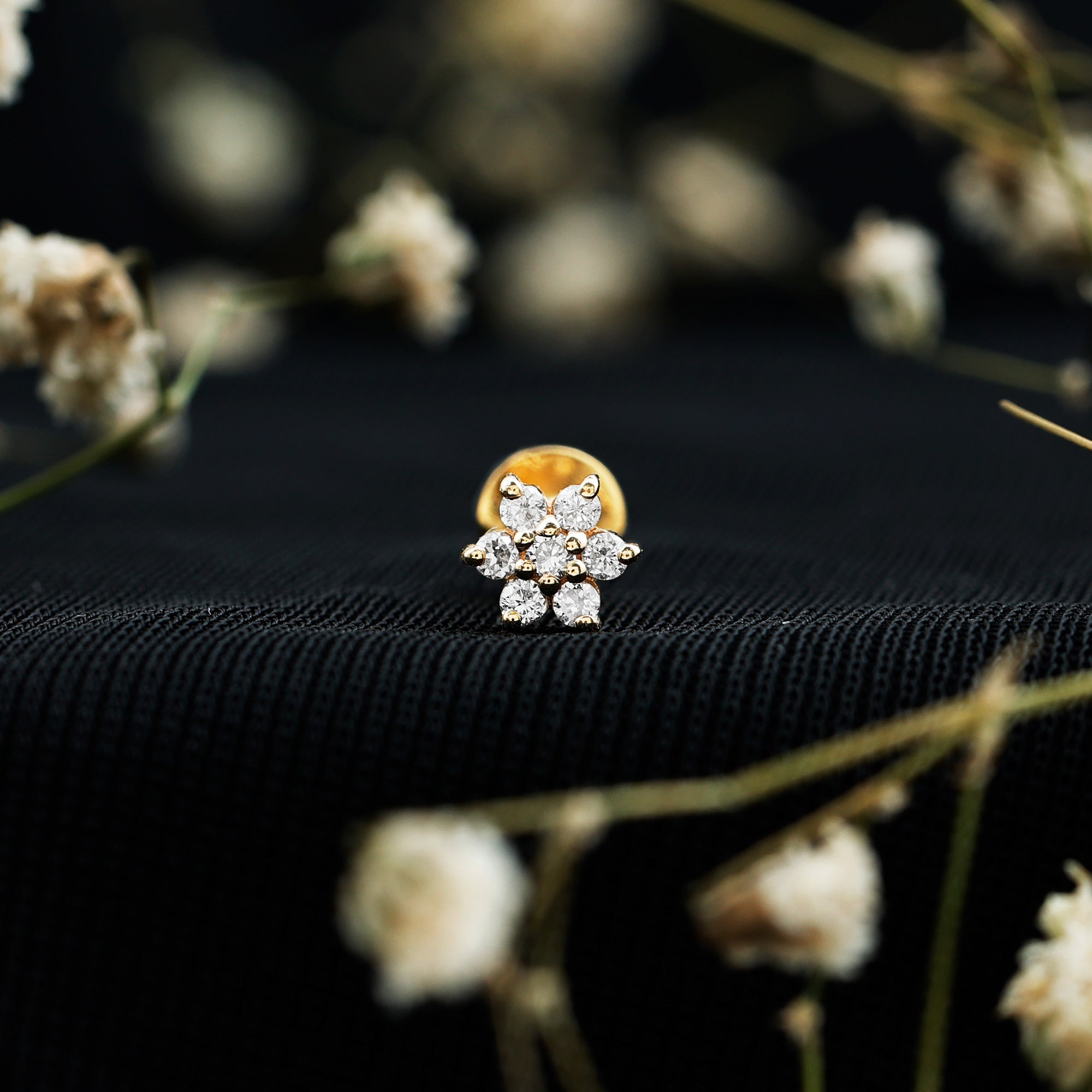 Simple Diamond Flower Cartilage Earring Lab - ( EF-VS ) - Rosec Jewels