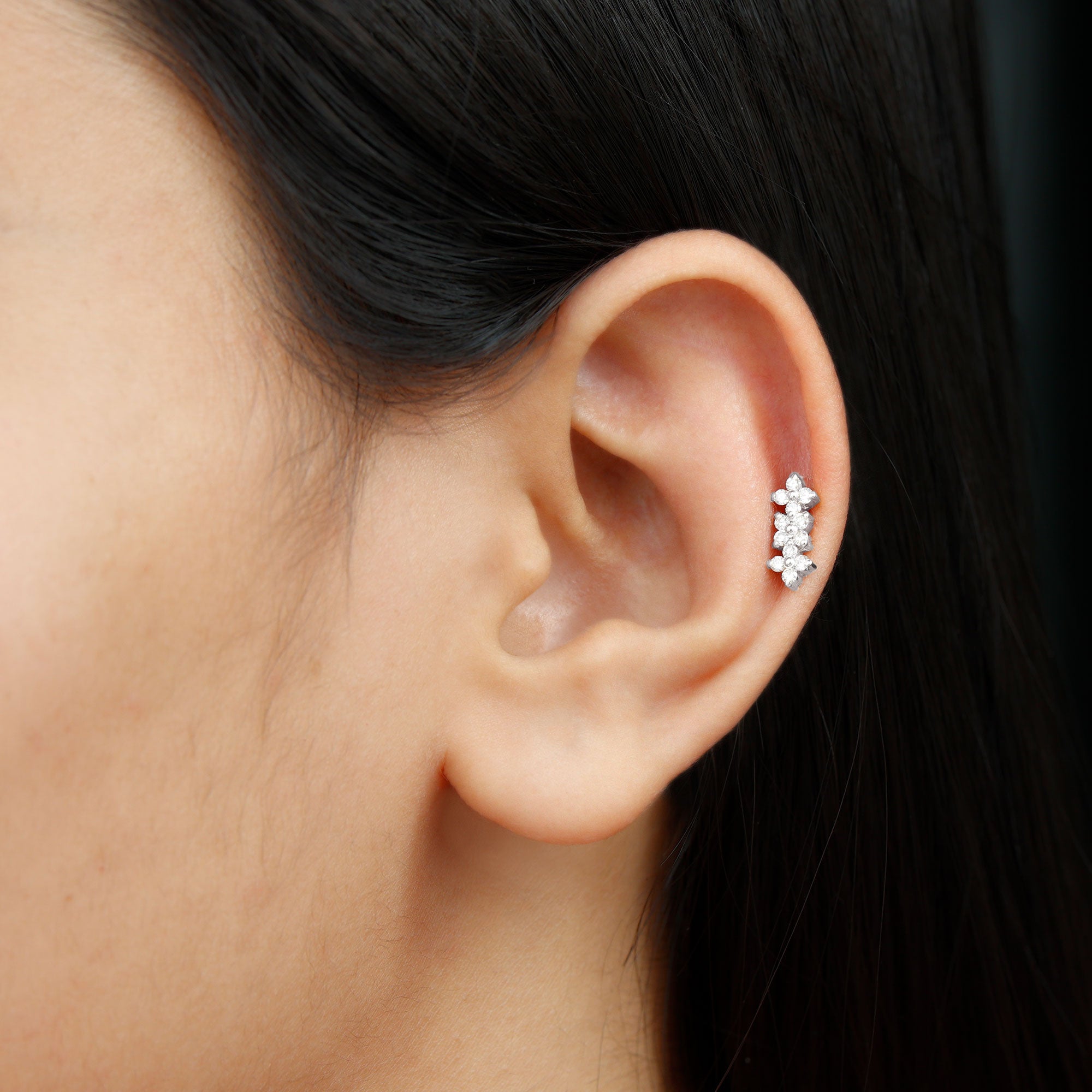 Diamond Flower Crawler Earring for Helix Piercing Lab - ( EF-VS ) - Rosec Jewels