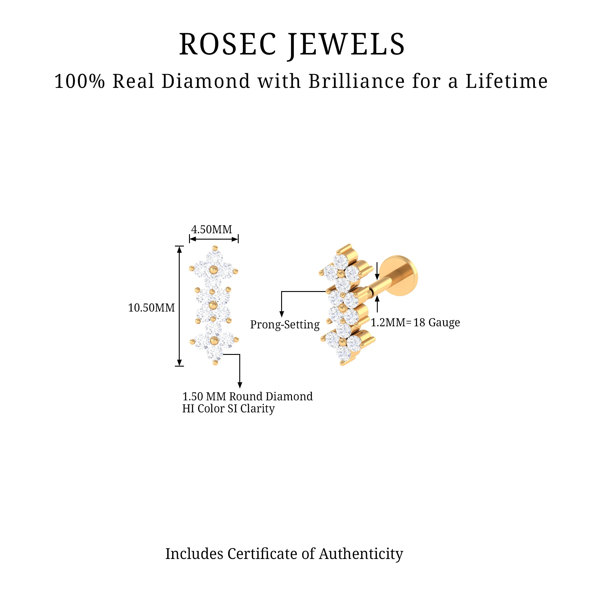 Diamond Flower Crawler Earring for Helix Piercing Lab - ( EF-VS ) - Rosec Jewels