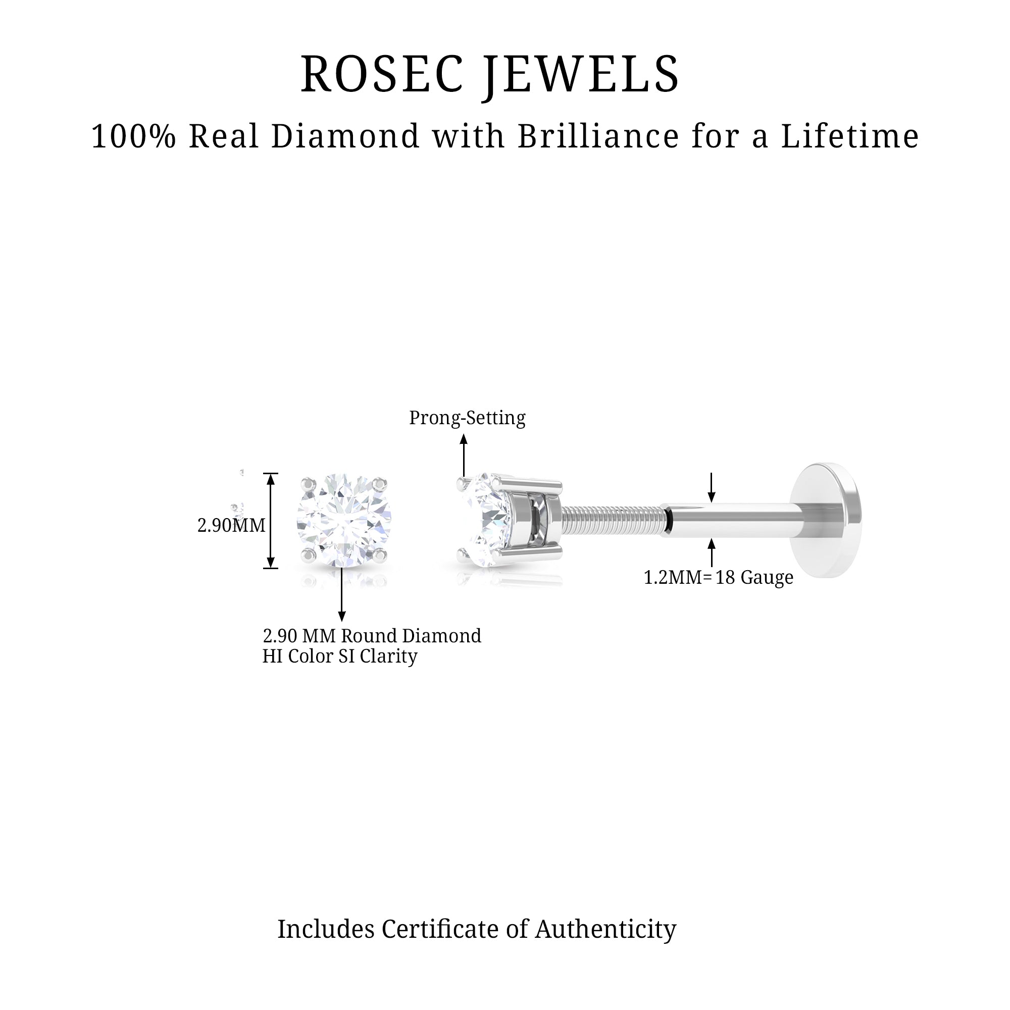 Minimalist Diamond Solitaire Conch Earring Lab - ( EF-VS ) - Rosec Jewels