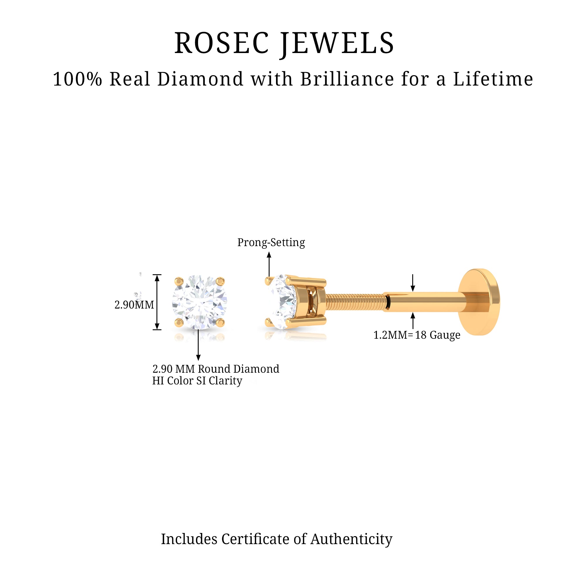 Minimalist Diamond Solitaire Conch Earring Lab - ( EF-VS ) - Rosec Jewels