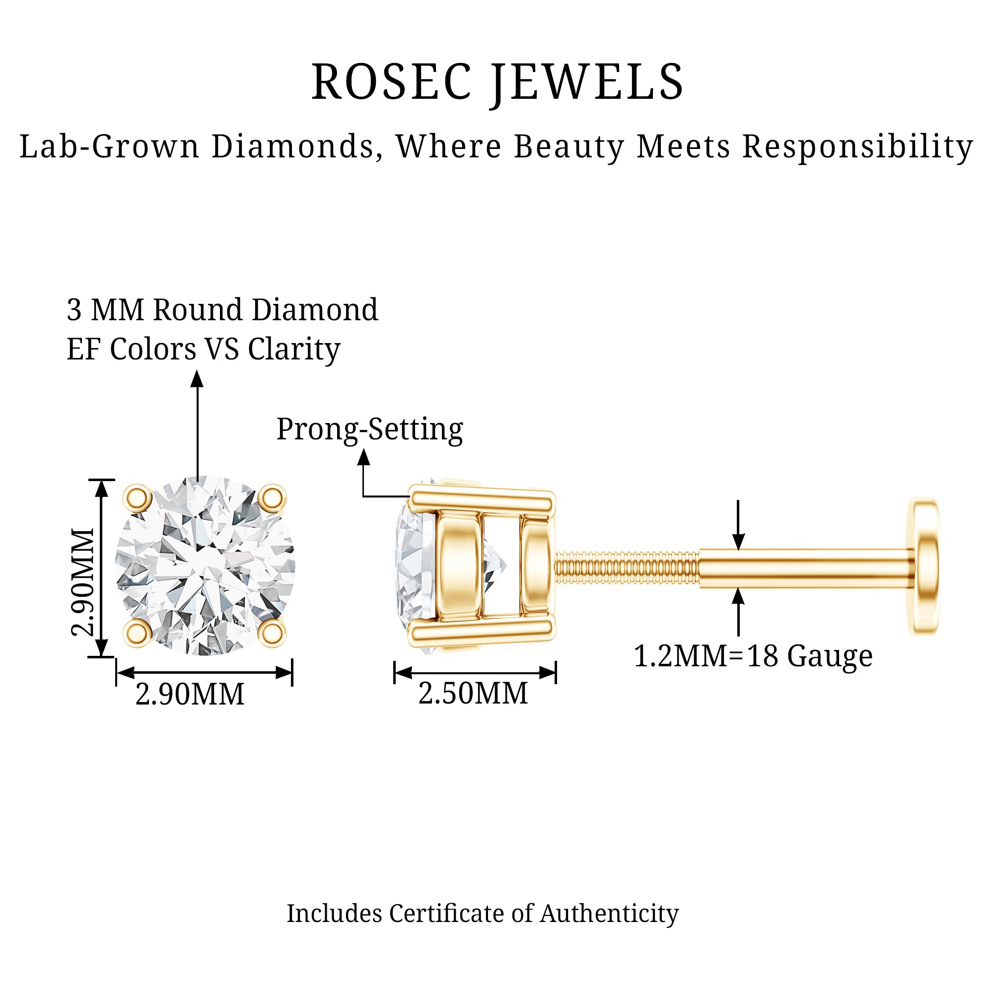 Minimalist Diamond Solitaire Conch Earring Lab - ( EF-VS ) - Rosec Jewels