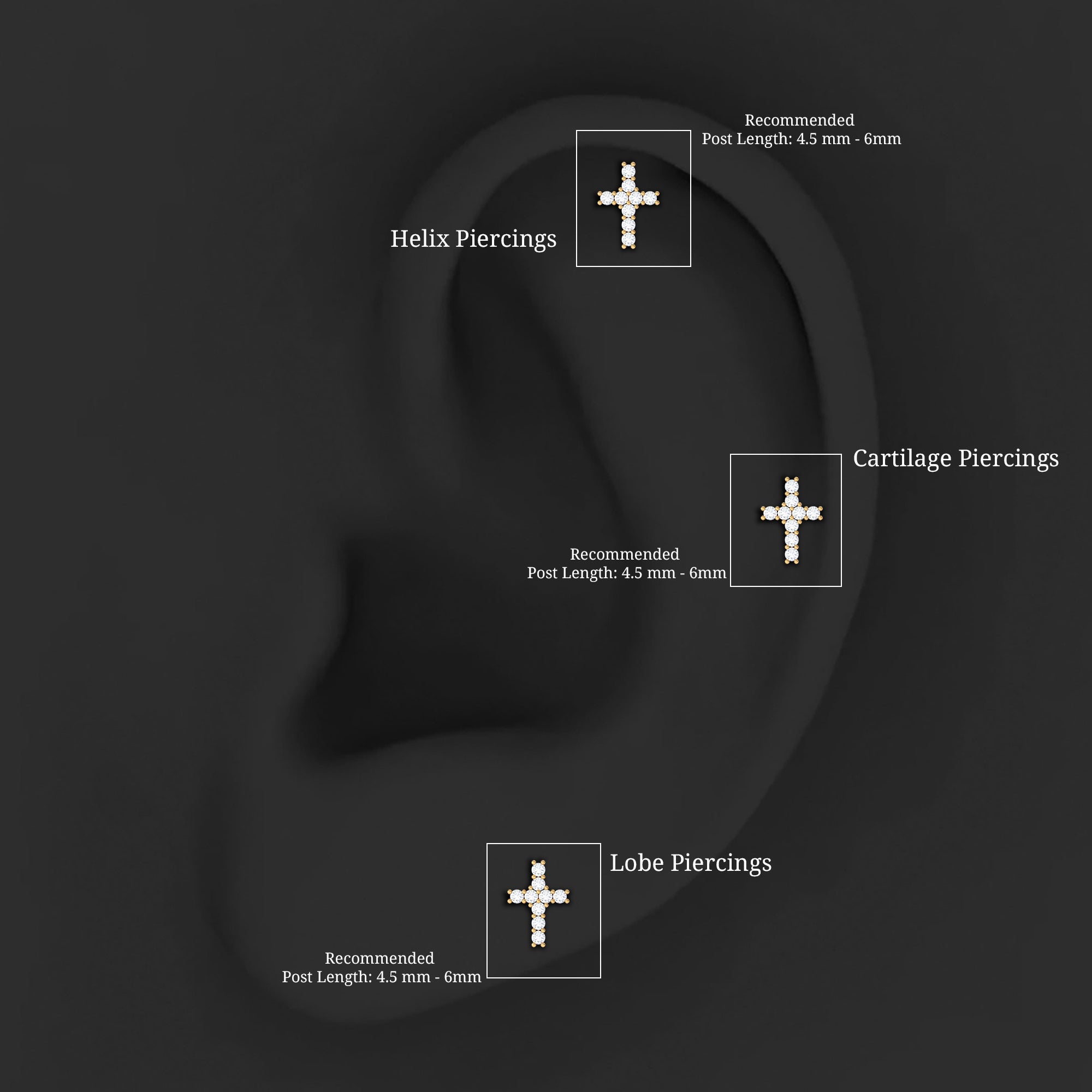 Minimalist Diamond Cross Cartilage Earring Lab - ( EF-VS ) - Rosec Jewels