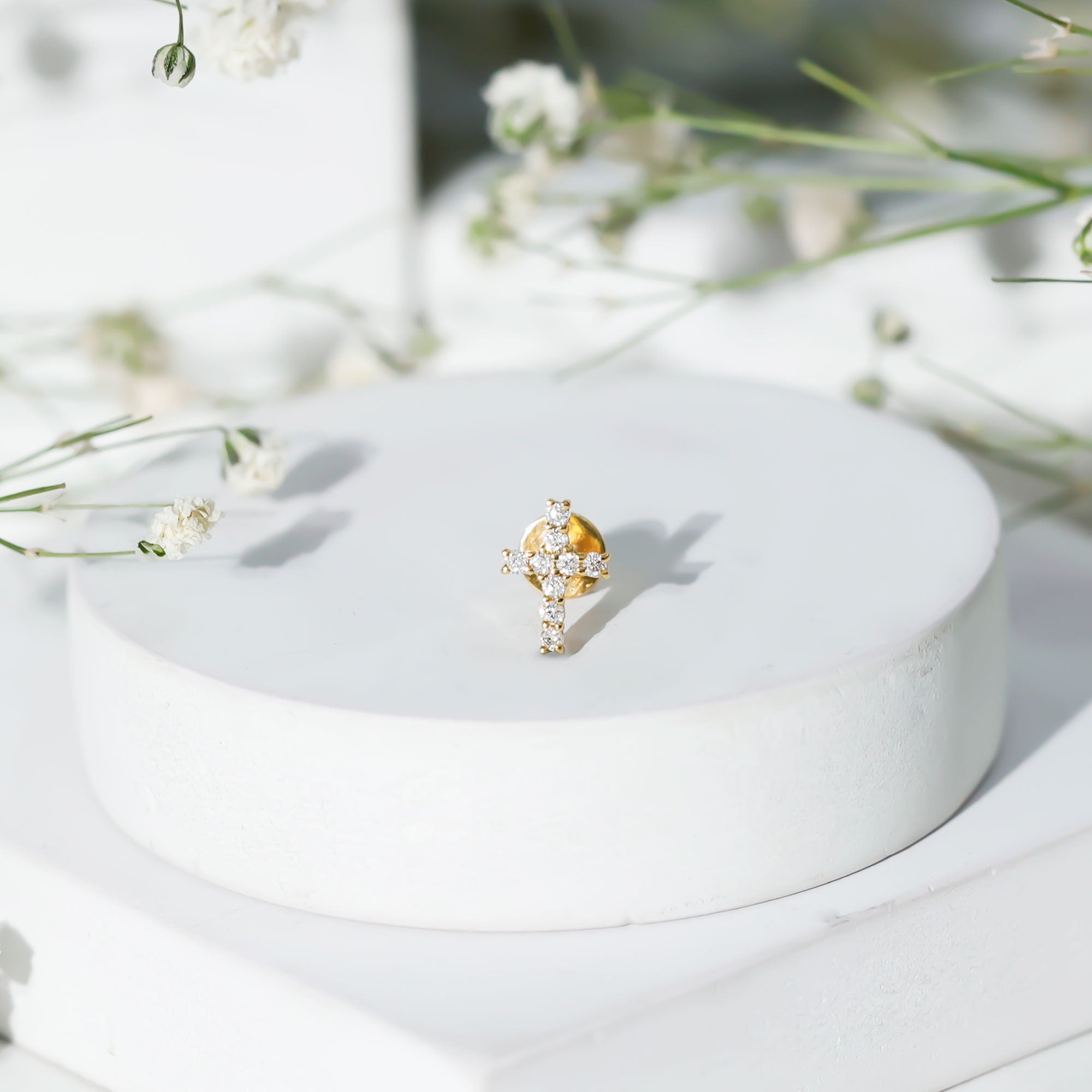 Minimalist Diamond Cross Cartilage Earring Lab - ( EF-VS ) - Rosec Jewels