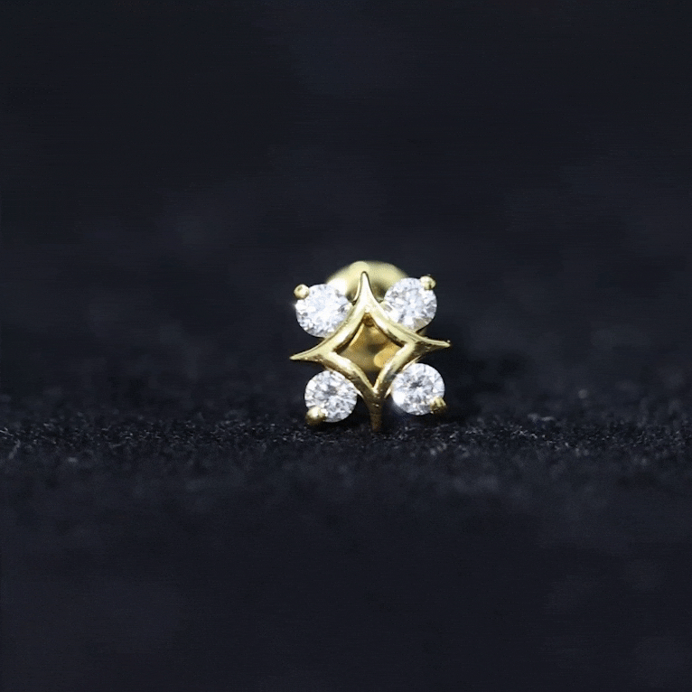 Round Cut Diamond Star Earring for Helix Piercing Lab - ( EF-VS ) - Rosec Jewels