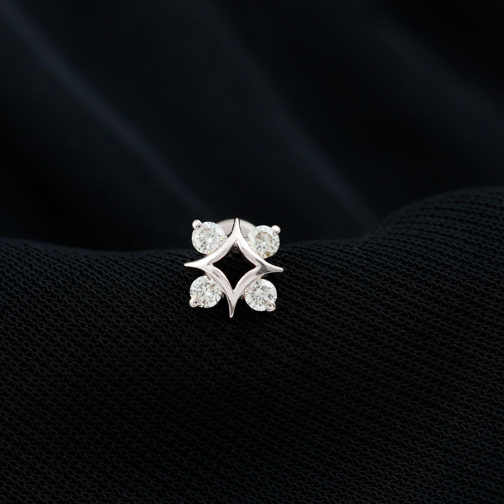 Round Cut Diamond Star Earring for Helix Piercing Lab - ( EF-VS ) - Rosec Jewels