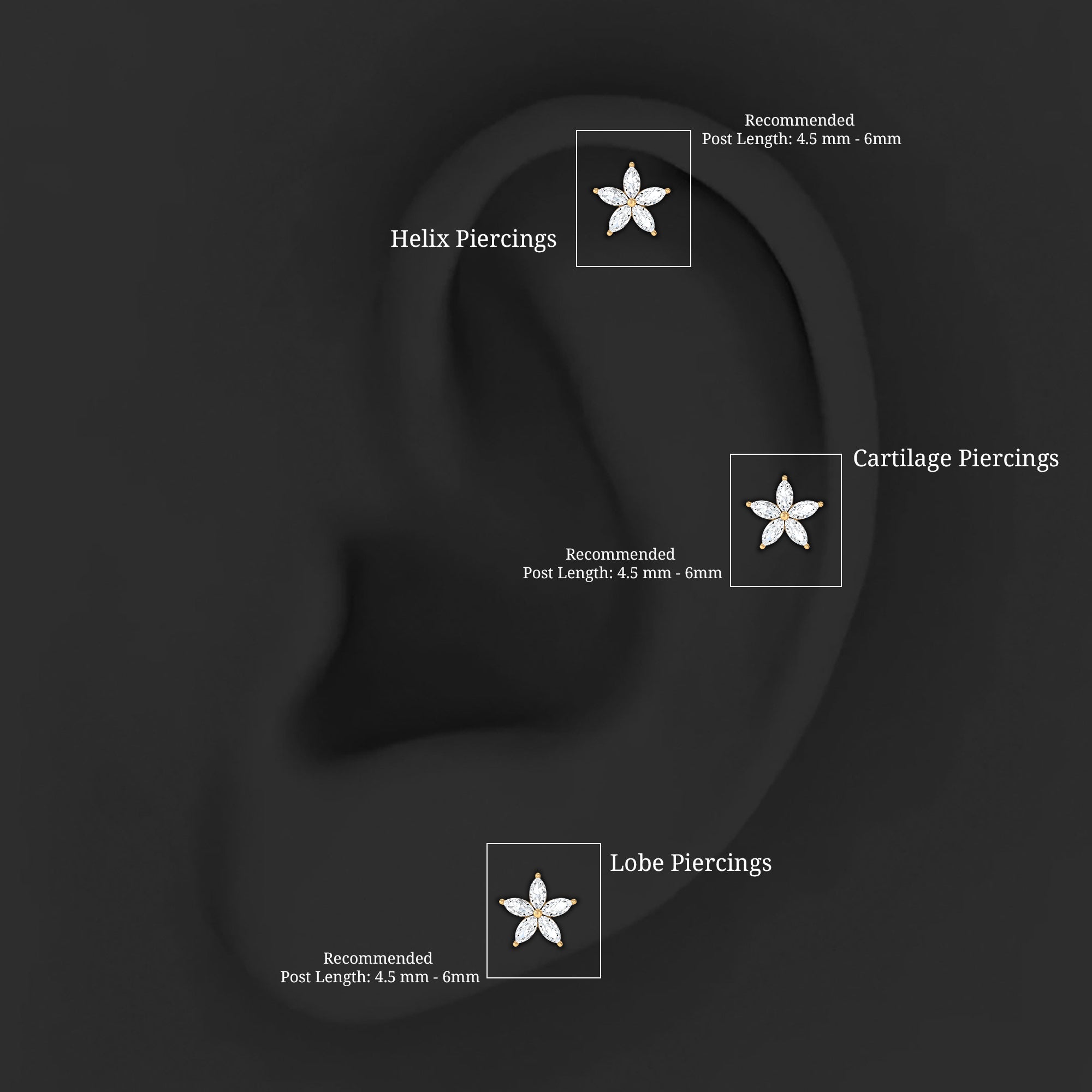 Marquise Diamond Floral Upper Lobe Earring Lab - ( EF-VS ) - Rosec Jewels