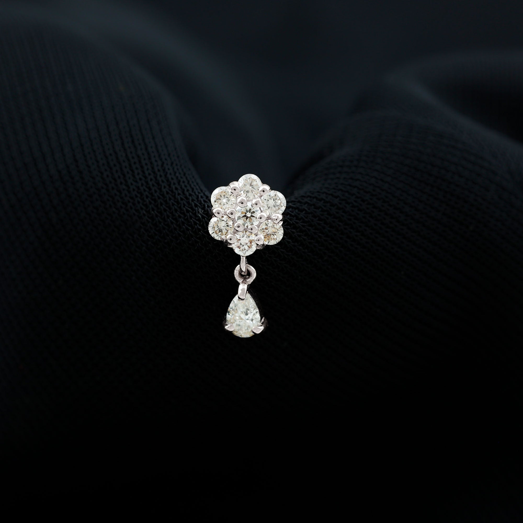 Elegant Diamond Flower Cartilage Drop Earring Lab - ( EF-VS ) - Rosec Jewels