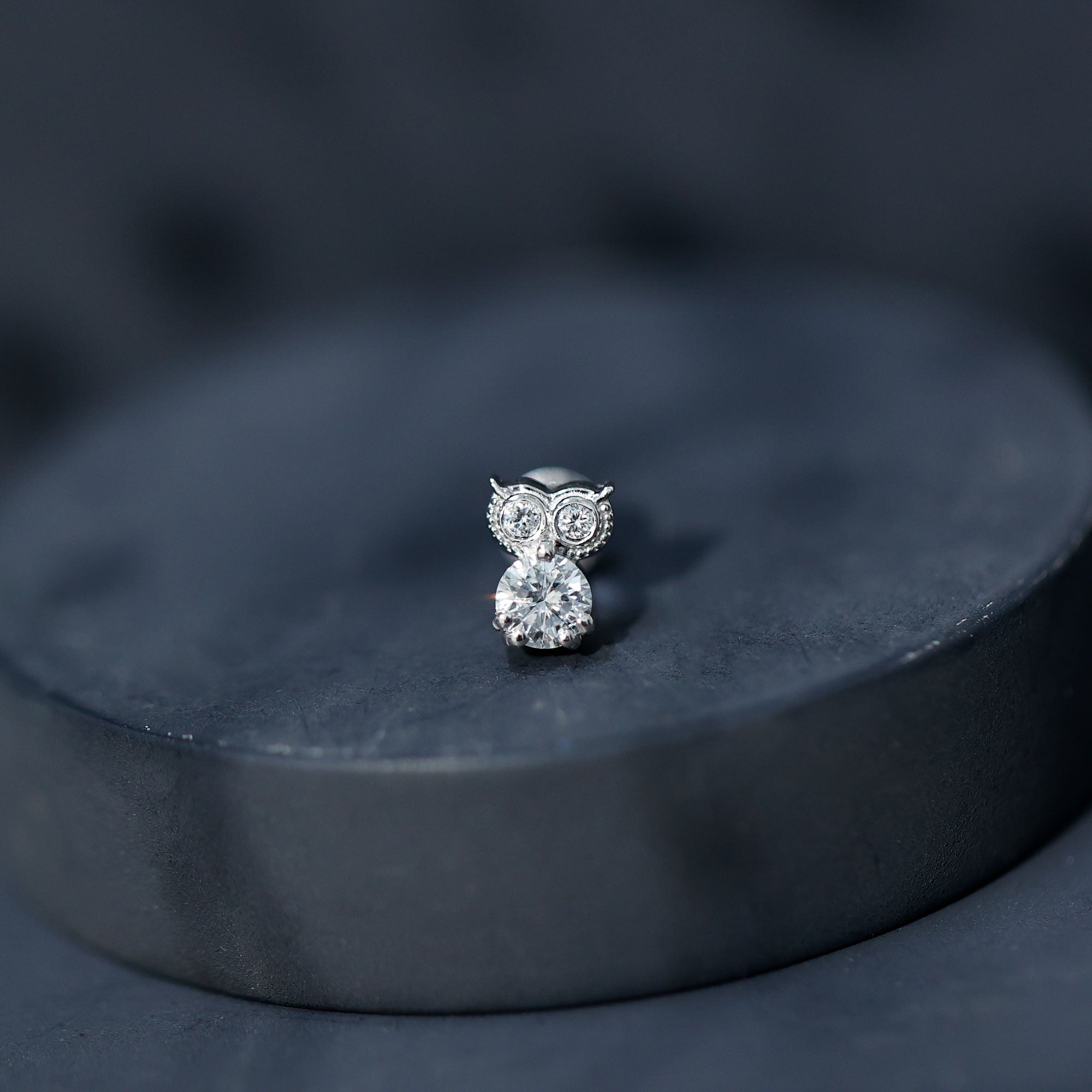 Diamond Owl Earring for Cartilage Piercing Lab - ( EF-VS ) - Rosec Jewels
