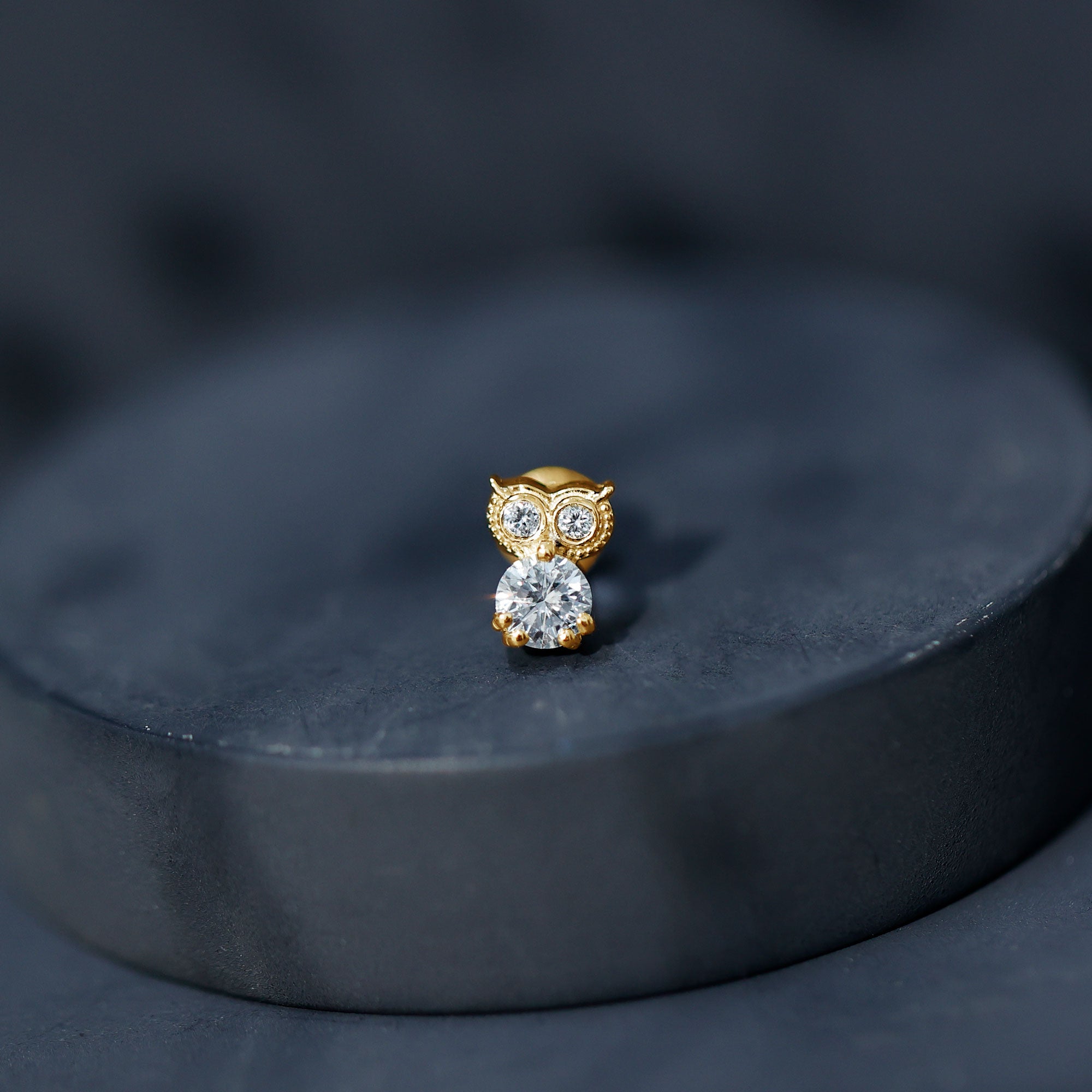 Diamond Owl Earring for Cartilage Piercing Lab - ( EF-VS ) - Rosec Jewels