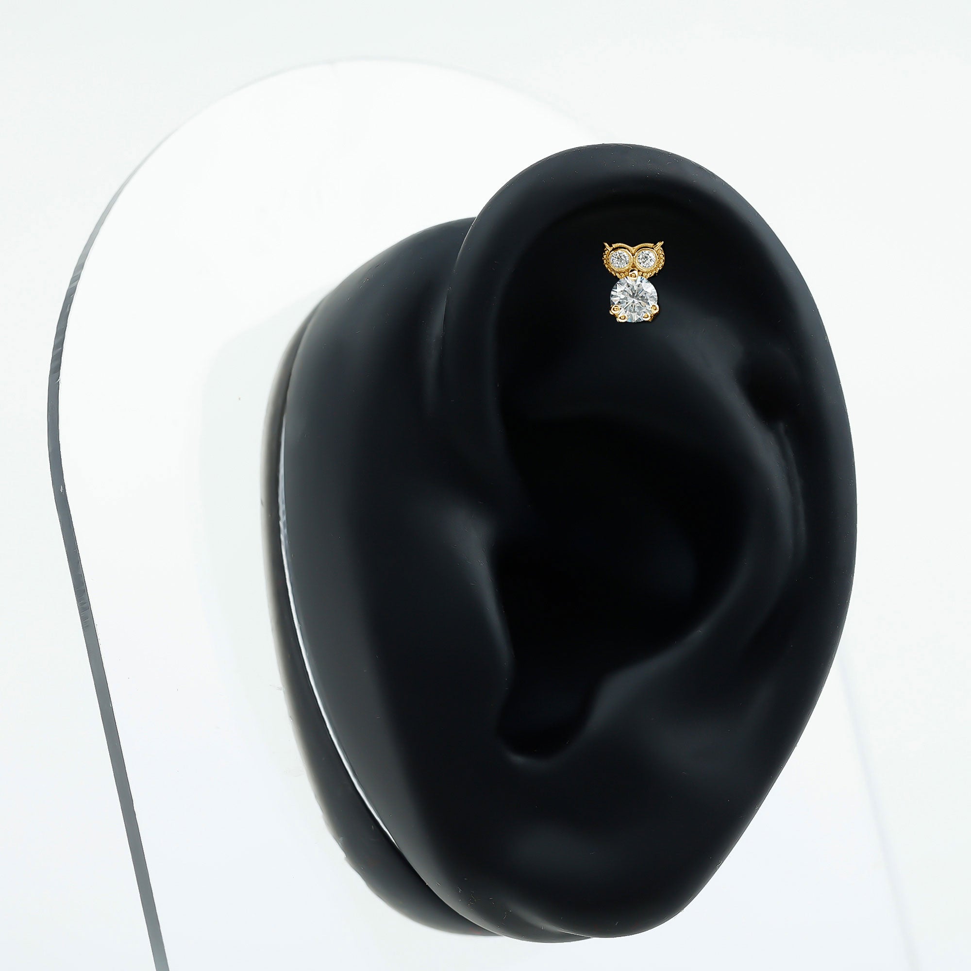 Diamond Owl Earring for Cartilage Piercing Lab - ( EF-VS ) - Rosec Jewels