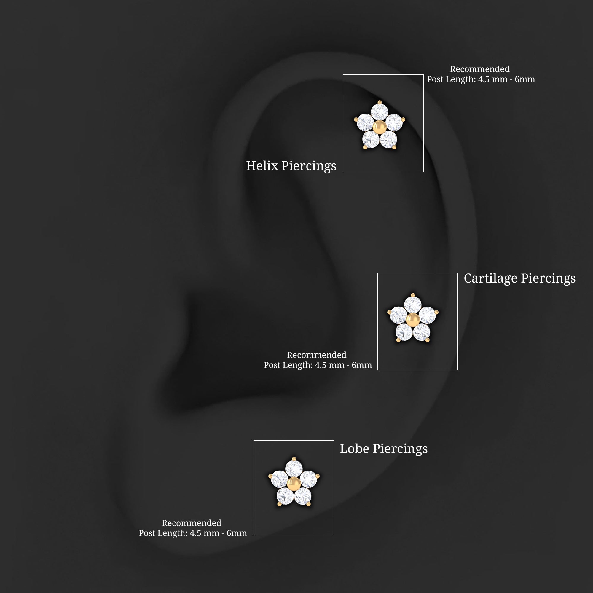 Nature Inspired Diamond Flower Earring for Tragus Piercing Lab - ( EF-VS ) - Rosec Jewels