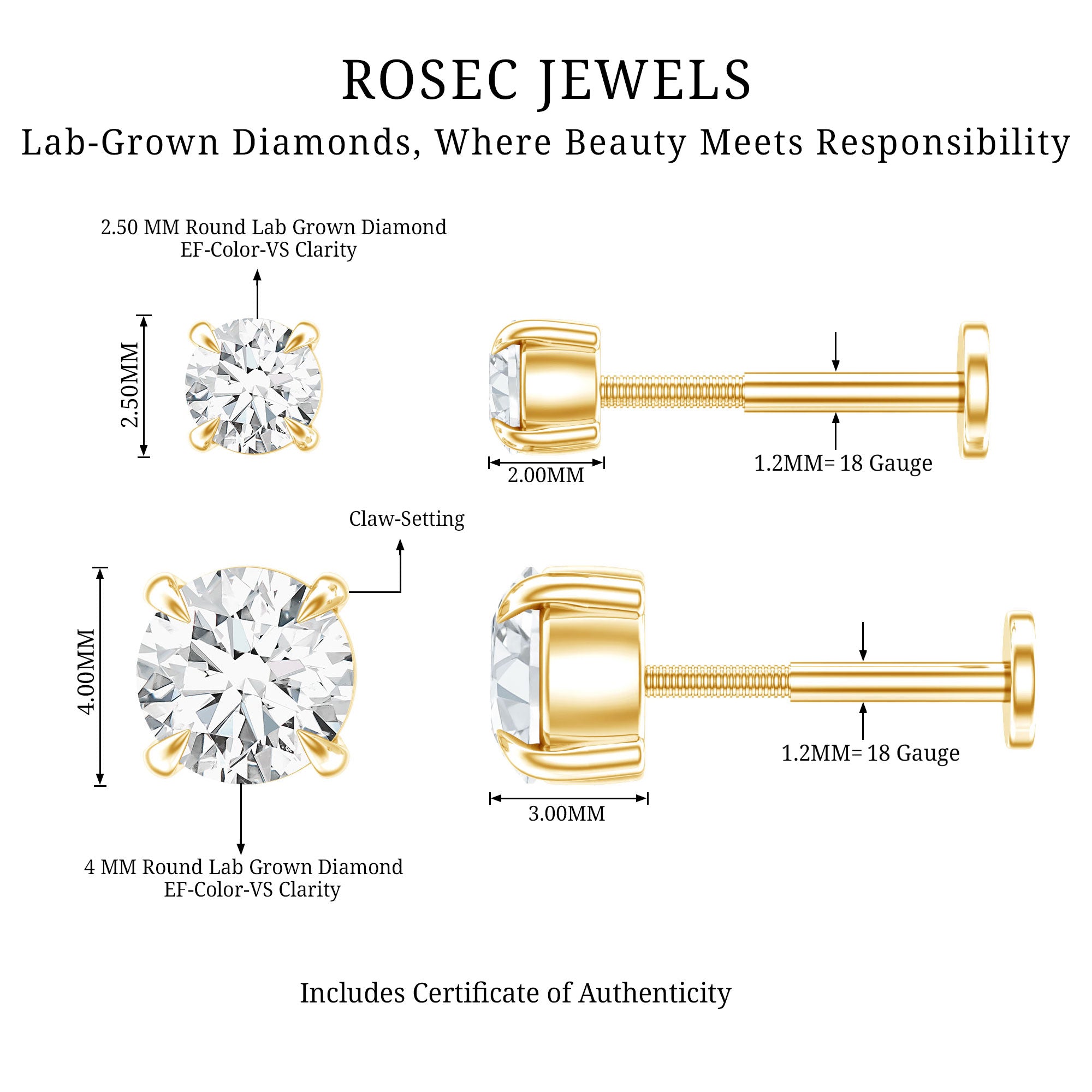 Brilliant Cut Diamond Solitaire Earring Set for Helix Piercing Lab - ( EF-VS ) - Rosec Jewels