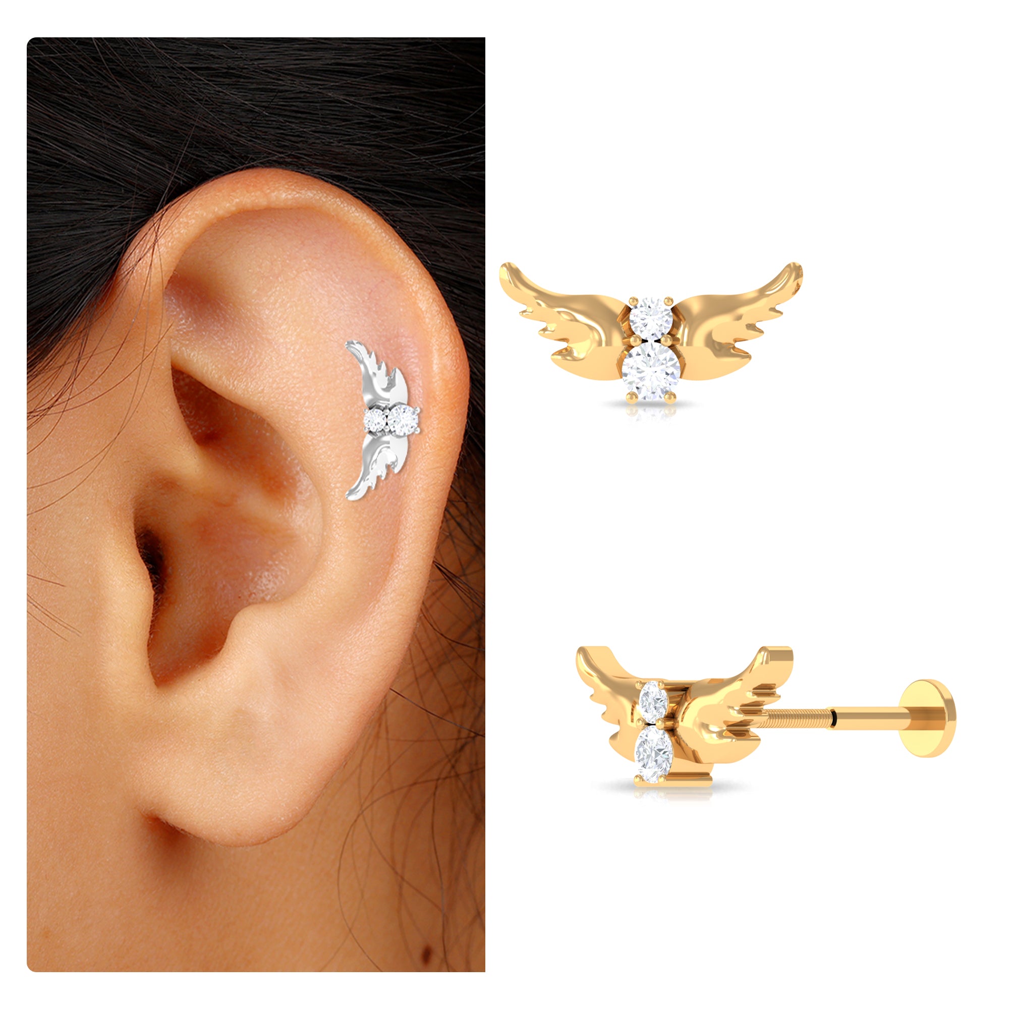Animal Inspired Diamond Bird Earring for Helix Piercing Lab - ( EF-VS ) - Rosec Jewels
