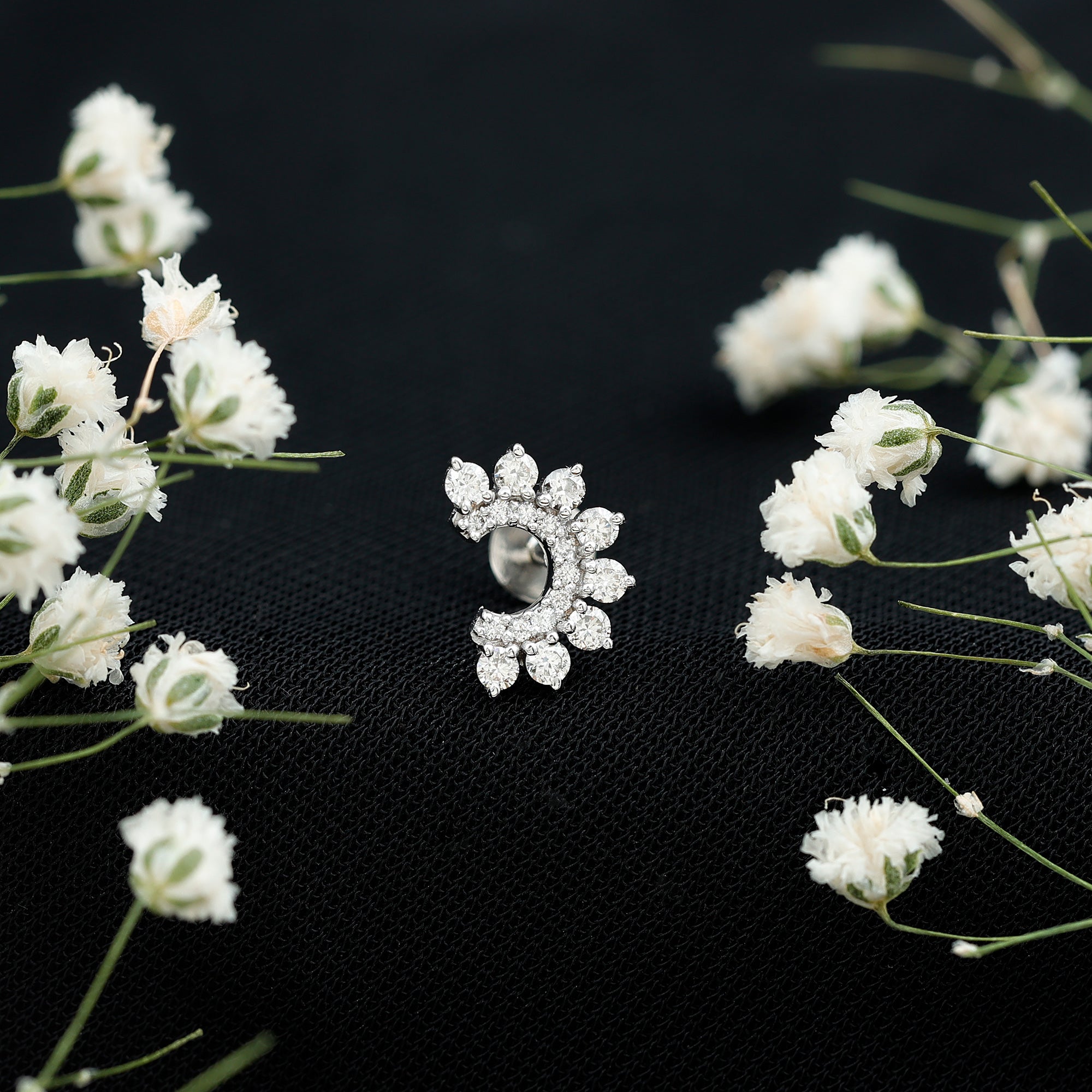 Real Diamond Horseshoe Earring for Helix Piercing Lab - ( EF-VS ) - Rosec Jewels