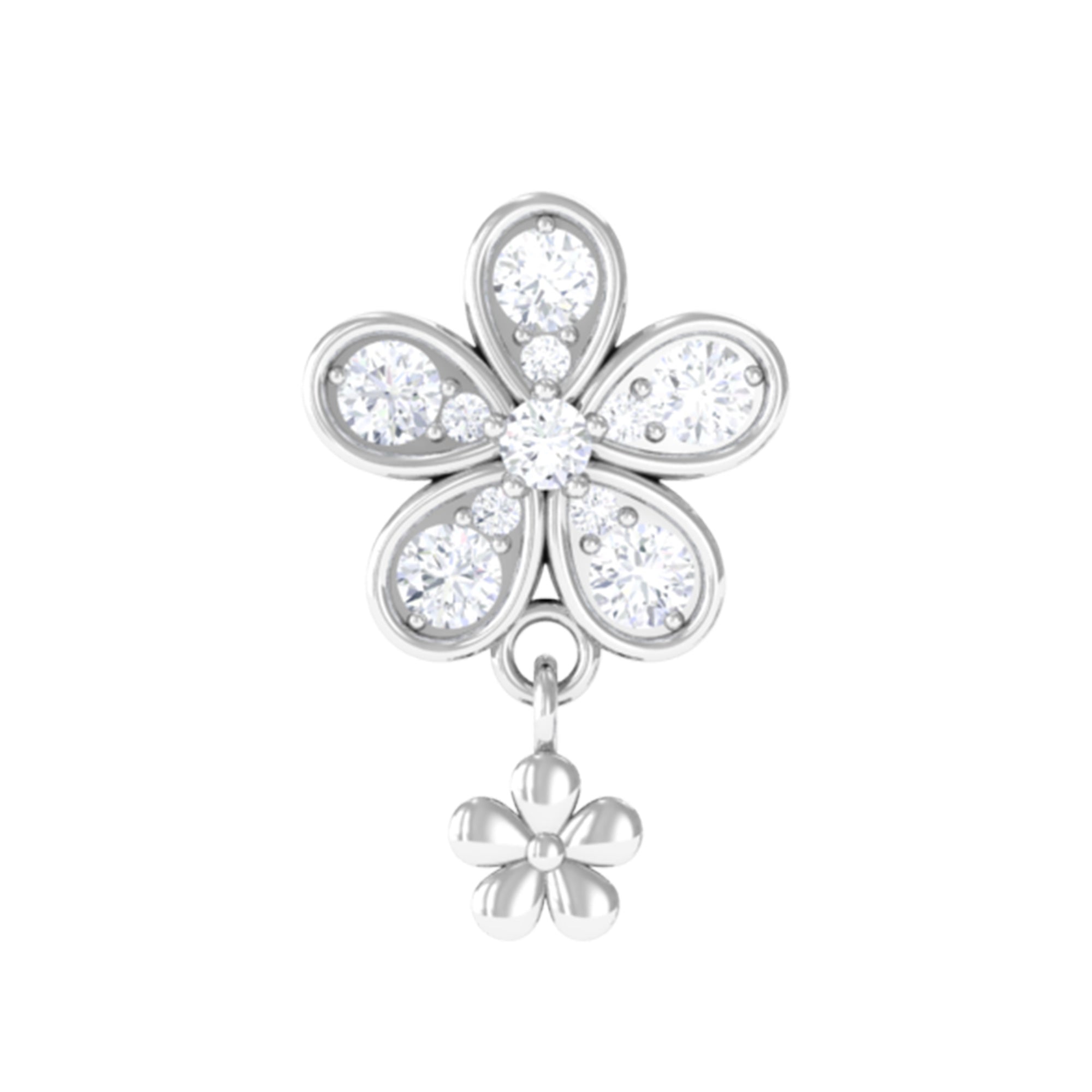 Certified Diamond Flower Helix Drop Earring Lab - ( EF-VS ) - Rosec Jewels