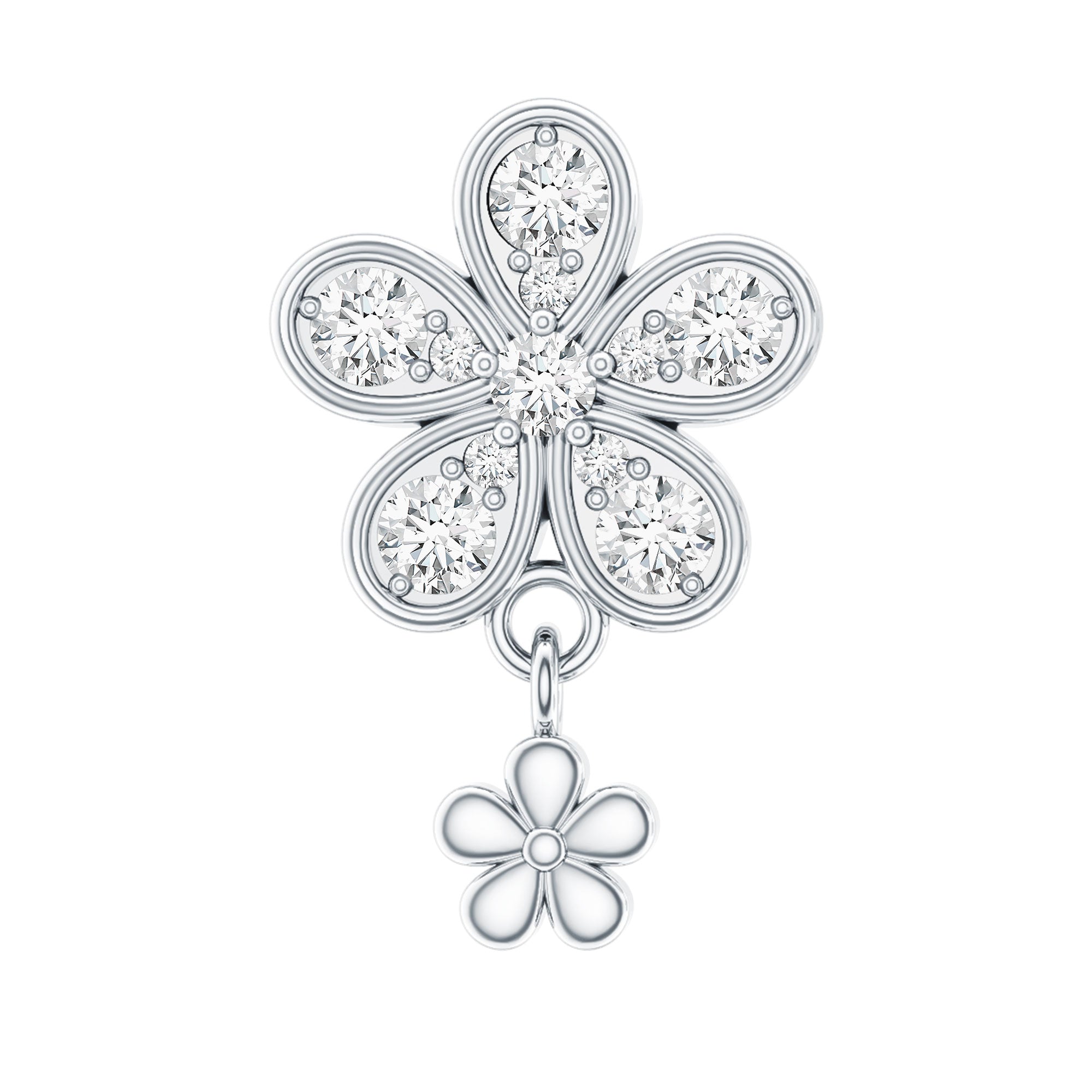 Certified Diamond Flower Helix Drop Earring Lab - ( EF-VS ) - Rosec Jewels