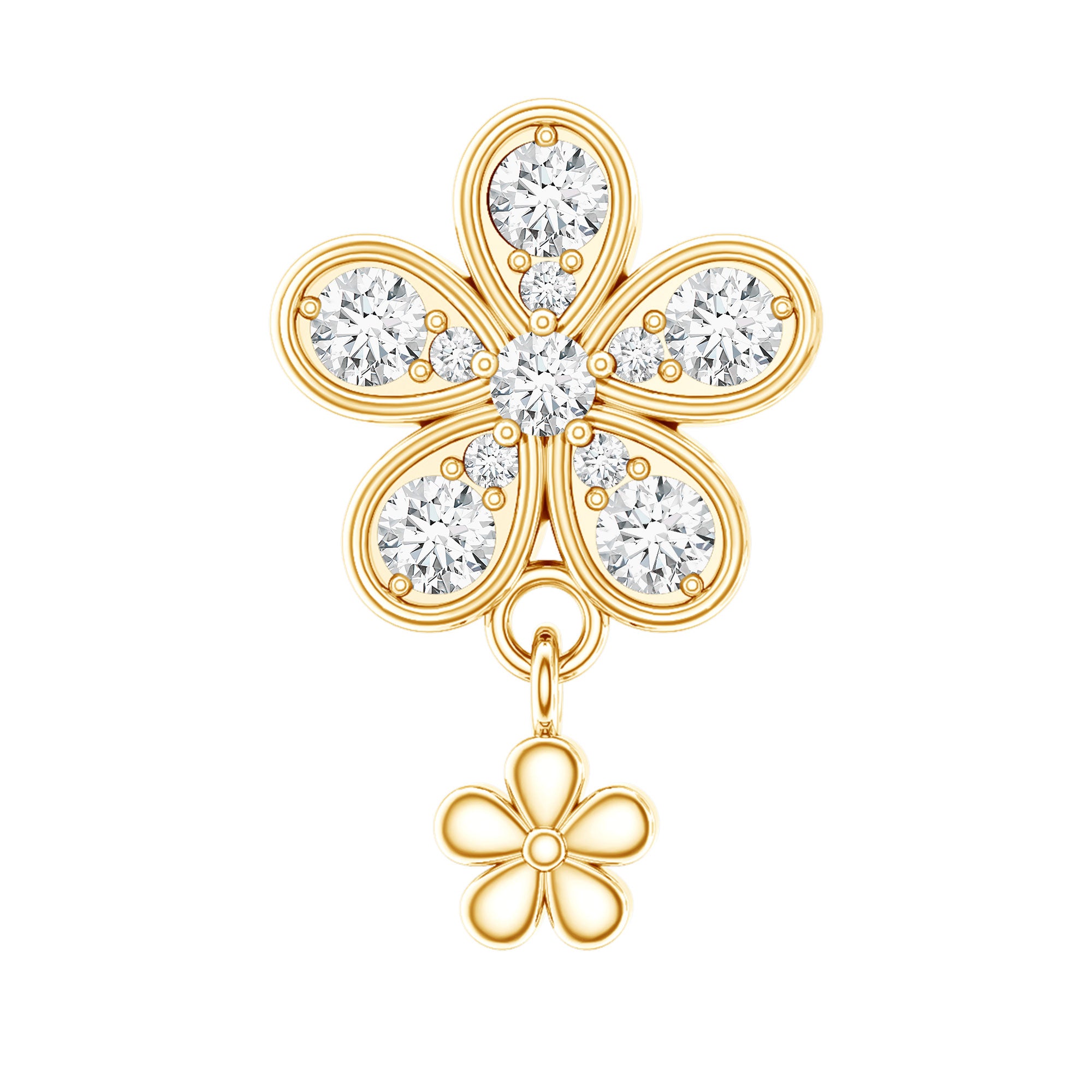 Certified Diamond Flower Helix Drop Earring Lab - ( EF-VS ) - Rosec Jewels