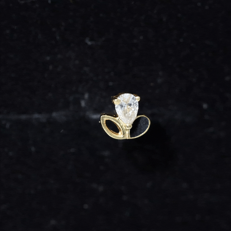 Pear Shape Diamond Leaf Earring for Helix Piercing Lab - ( EF-VS ) - Rosec Jewels