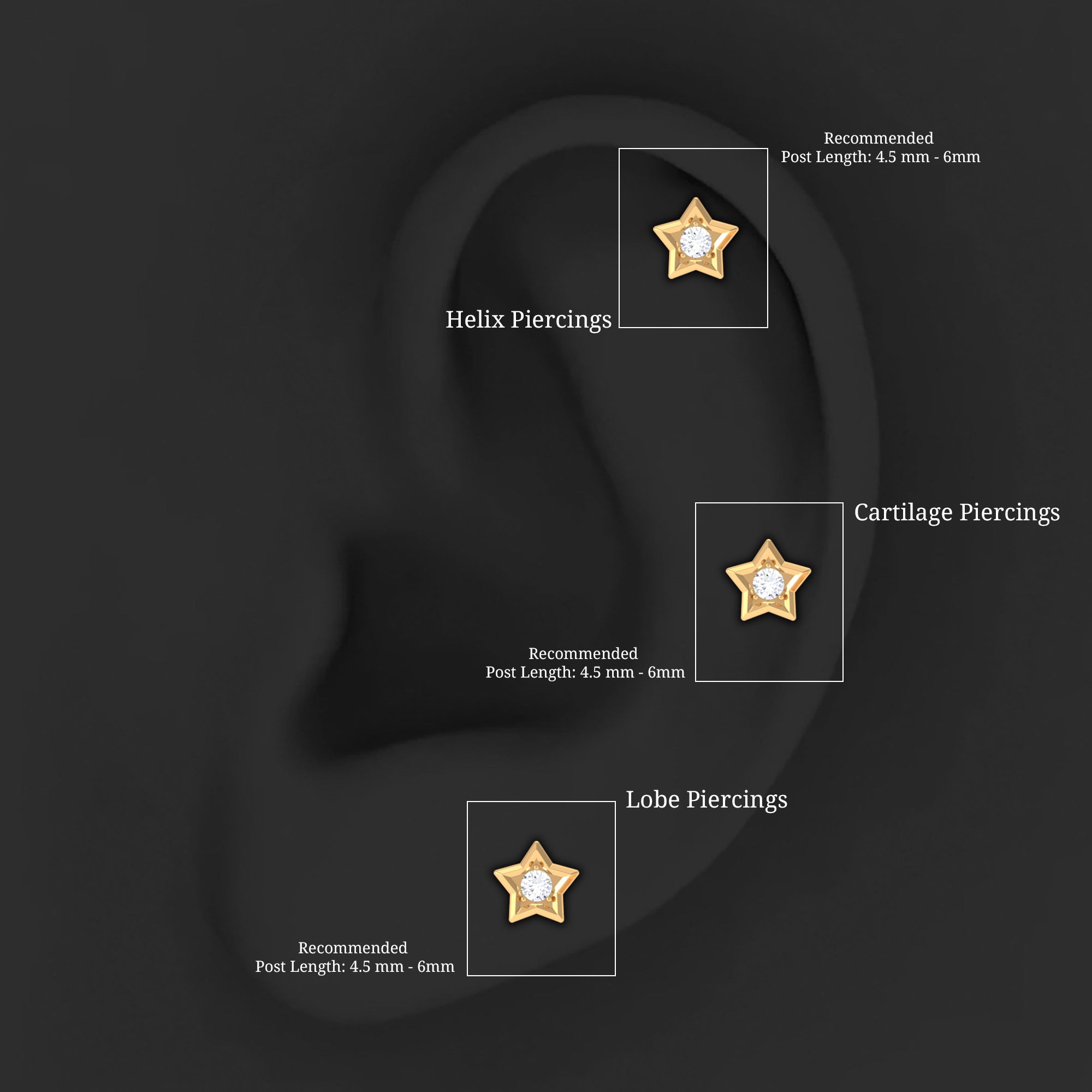 Dainty Diamond Star Earring for Tragus Piercing Lab - ( EF-VS ) - Rosec Jewels