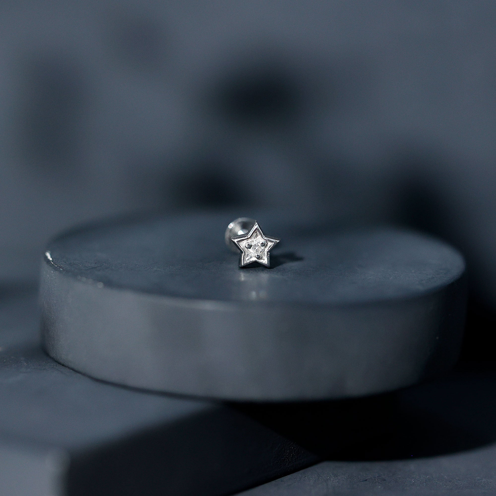 Dainty Diamond Star Earring for Tragus Piercing Lab - ( EF-VS ) - Rosec Jewels