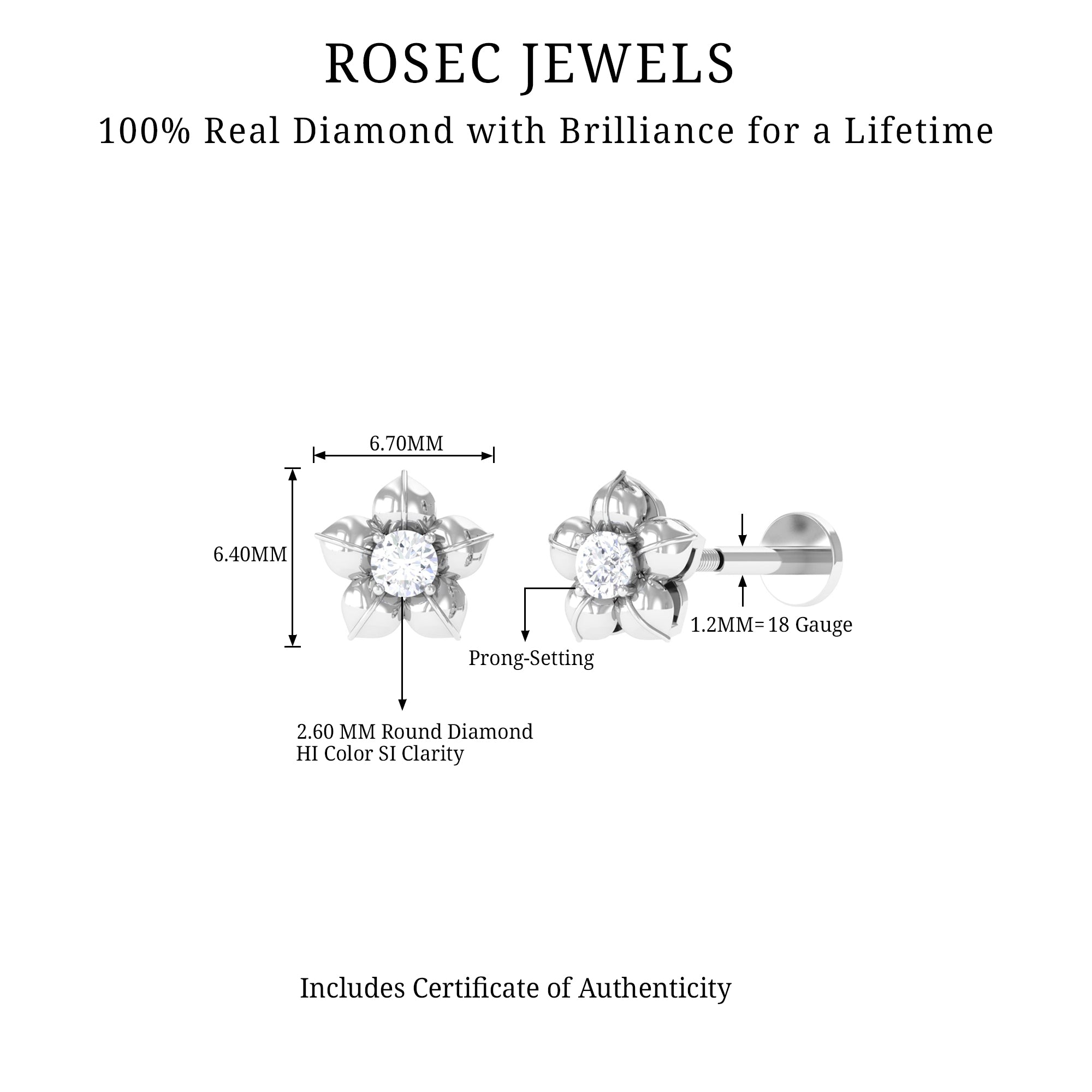 Minimal Diamond Flower Earring for Helix Piercing Lab - ( EF-VS ) - Rosec Jewels