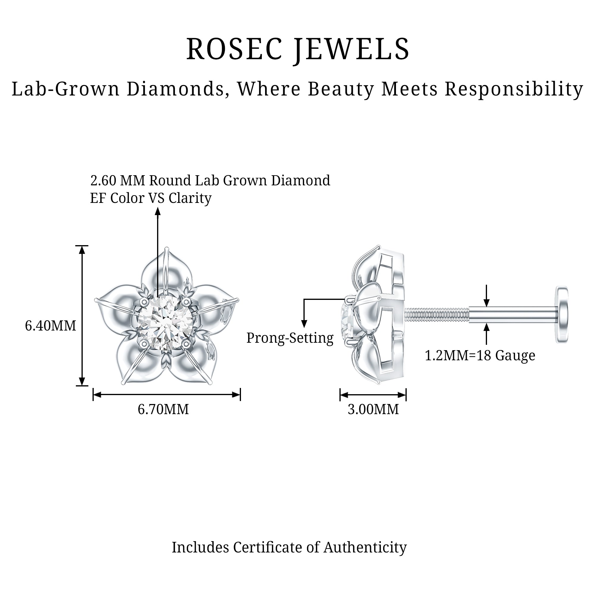 Minimal Diamond Flower Earring for Helix Piercing Lab - ( EF-VS ) - Rosec Jewels