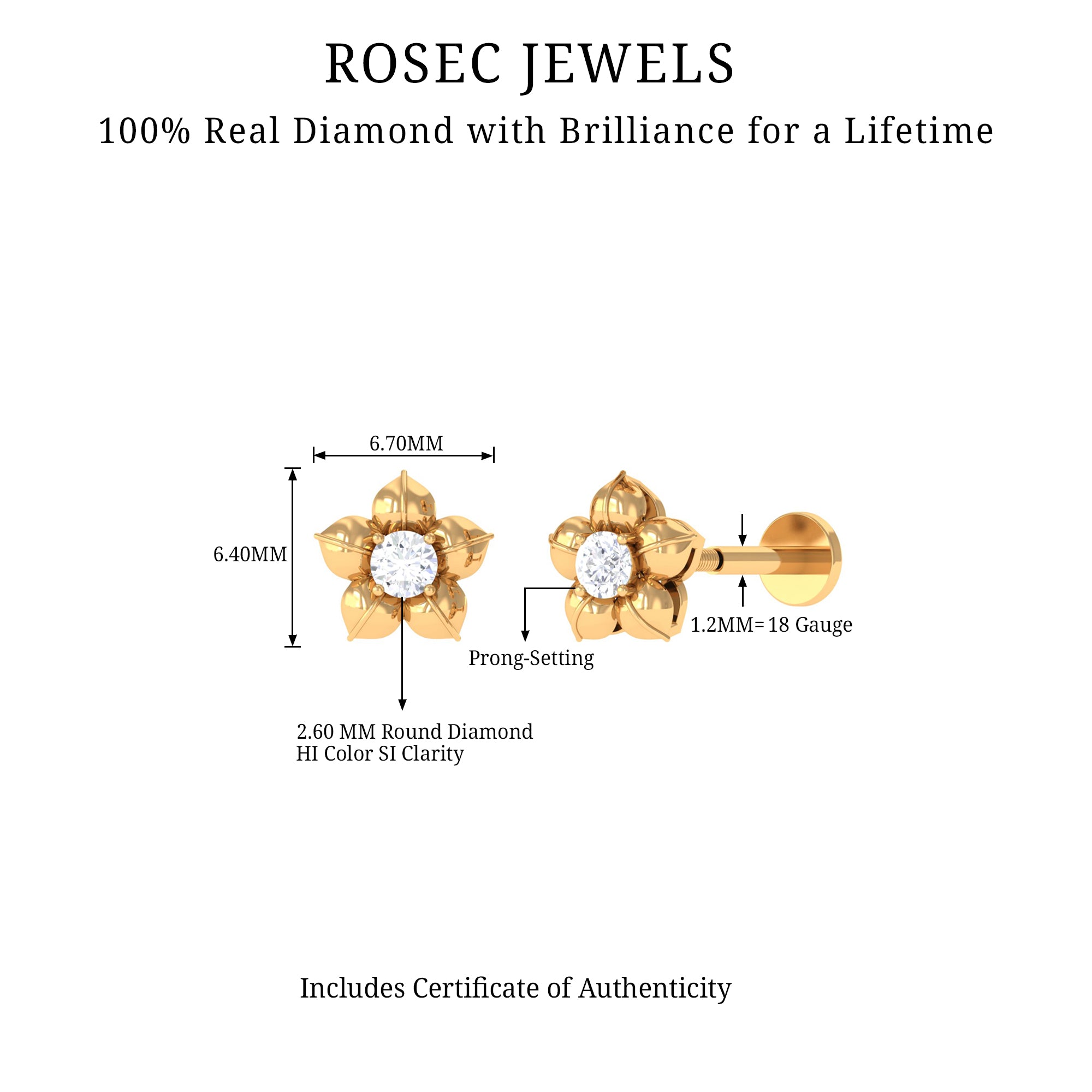 Minimal Diamond Flower Earring for Helix Piercing Lab - ( EF-VS ) - Rosec Jewels