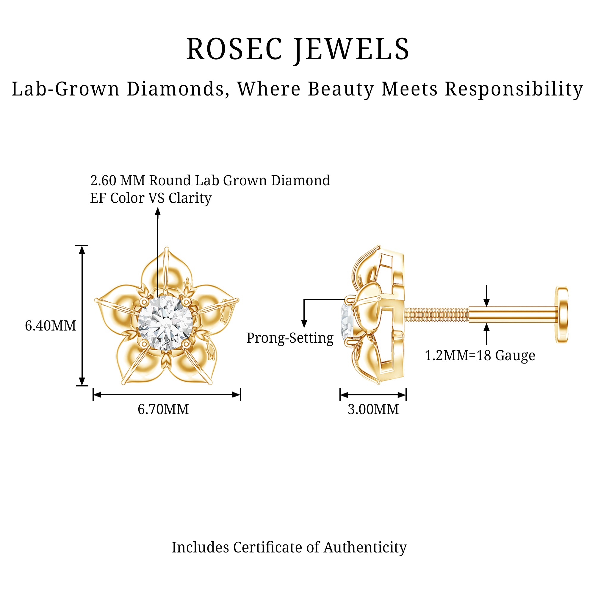 Minimal Diamond Flower Earring for Helix Piercing Lab - ( EF-VS ) - Rosec Jewels