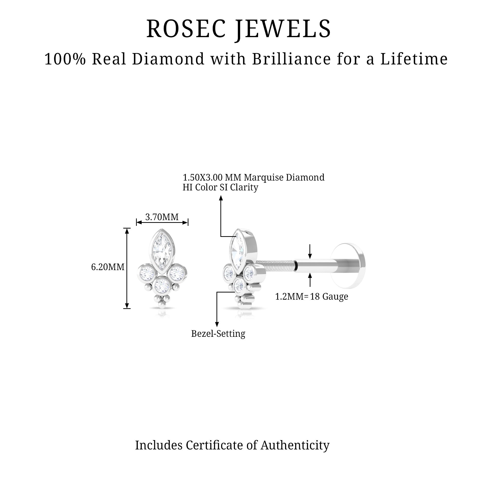 Unique Diamond Helix Earring in Bezel Setting Lab - ( EF-VS ) - Rosec Jewels