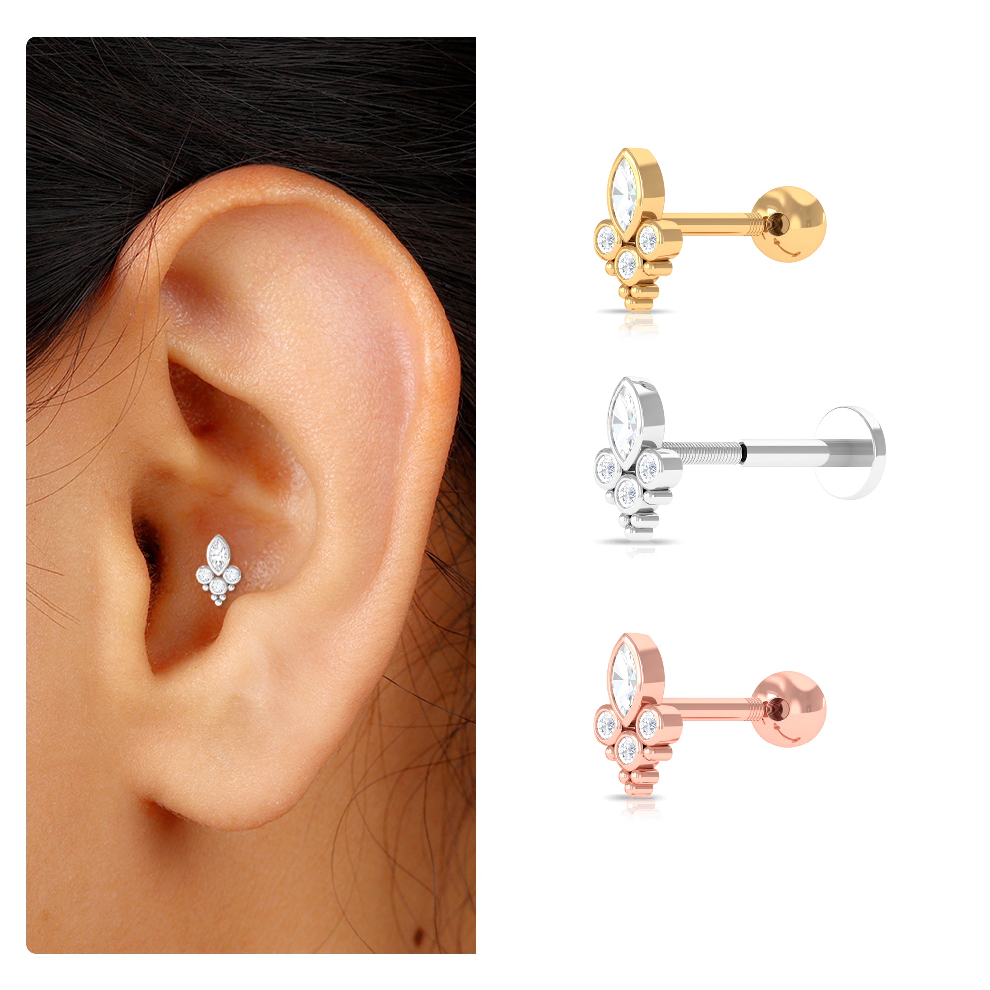 Unique Diamond Helix Earring in Bezel Setting Lab - ( EF-VS ) - Rosec Jewels