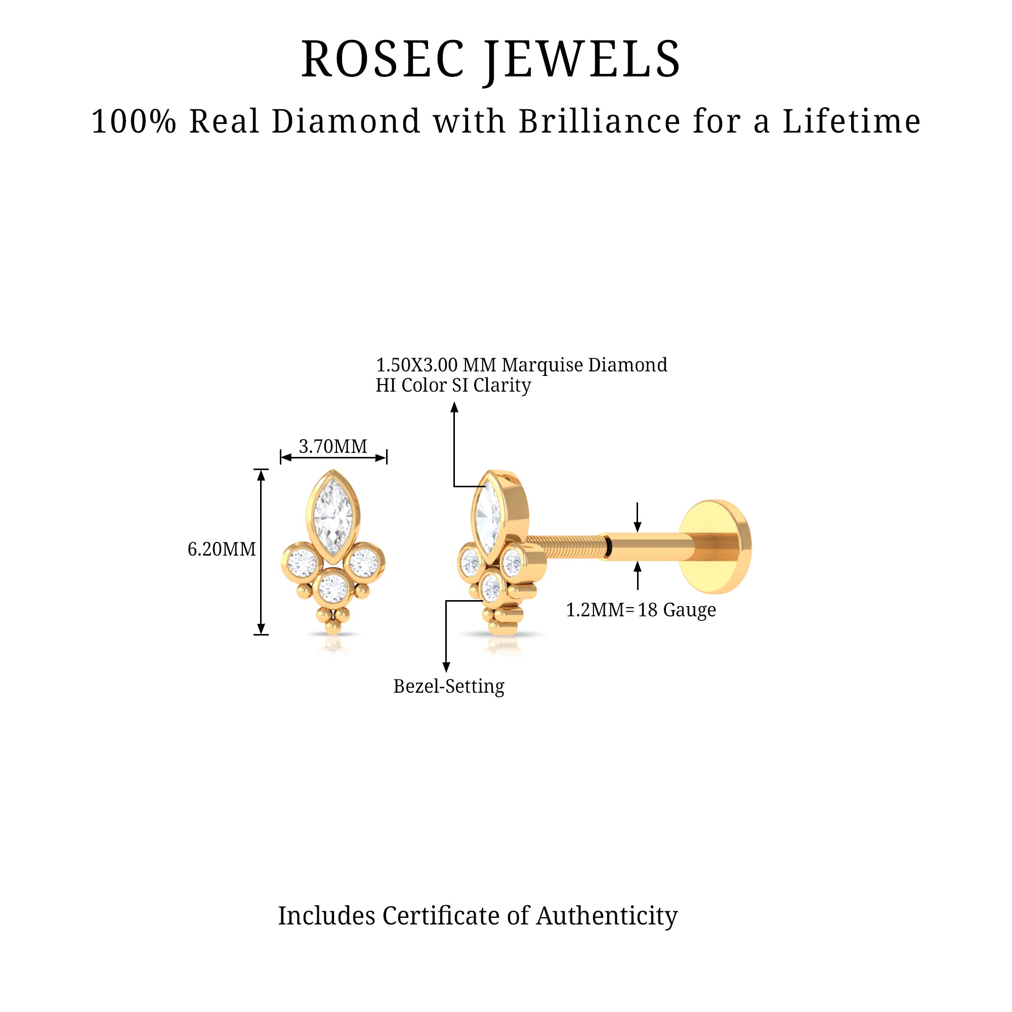 Unique Diamond Helix Earring in Bezel Setting Lab - ( EF-VS ) - Rosec Jewels