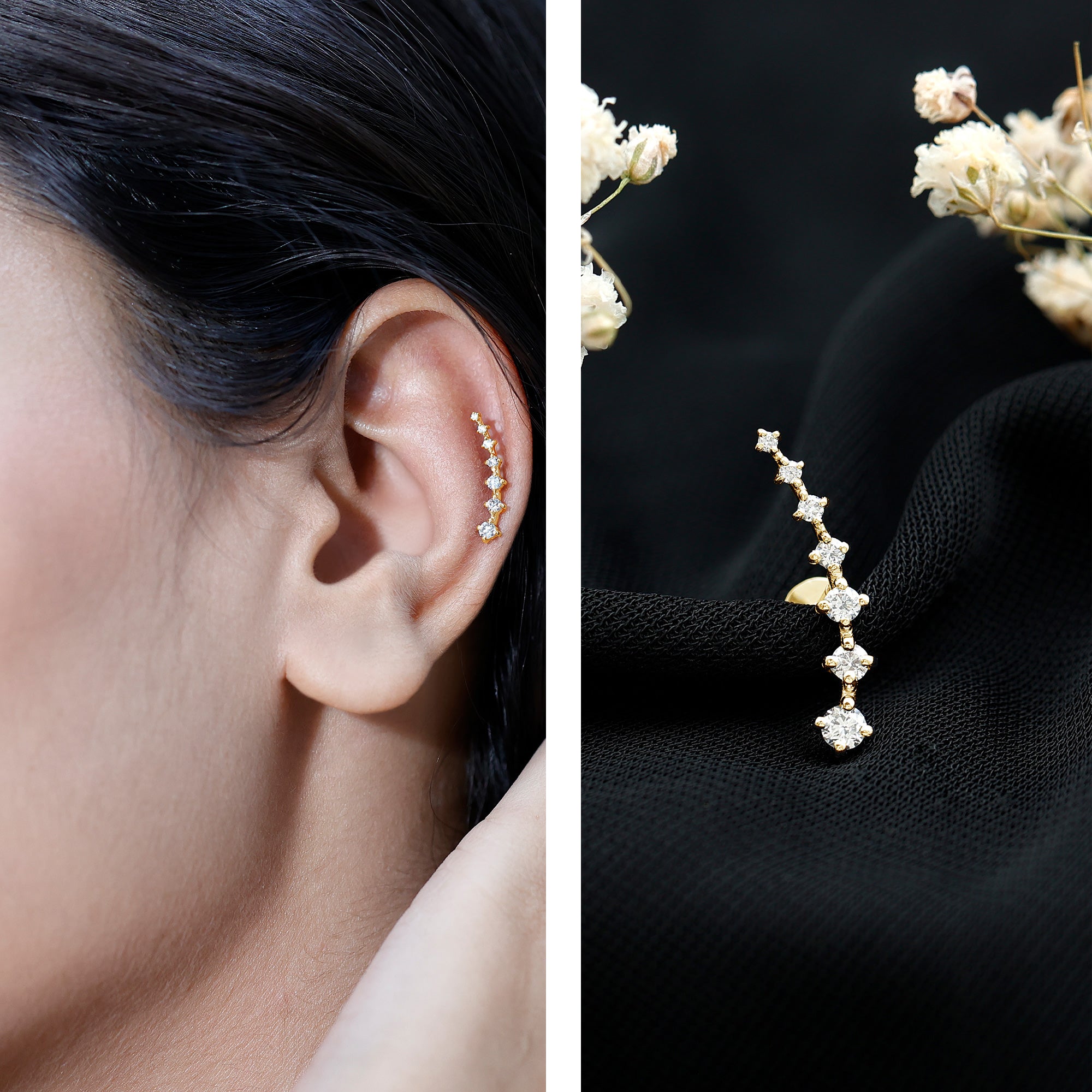 Brilliant Cut Diamond Ear Climber Earring for Helix Piercing Lab - ( EF-VS ) - Rosec Jewels
