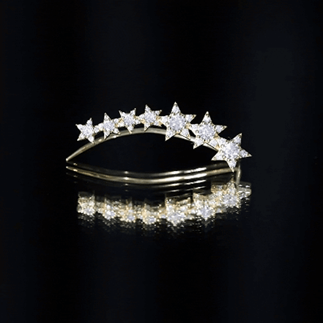 Certified Diamond Star Ear Cuff Earring for Helix Piercing Lab - ( EF-VS ) - Rosec Jewels
