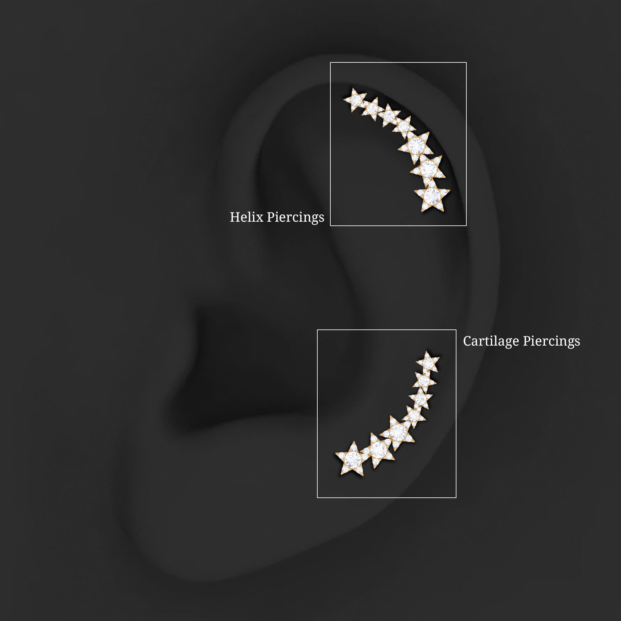 Certified Diamond Star Ear Cuff Earring for Helix Piercing Lab - ( EF-VS ) - Rosec Jewels