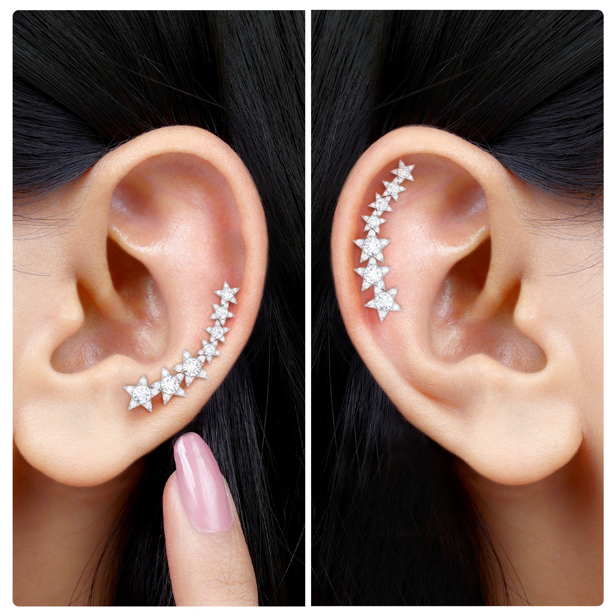 Rosec Jewels-Natural Diamond Star Climber Earring for Helix Piercing