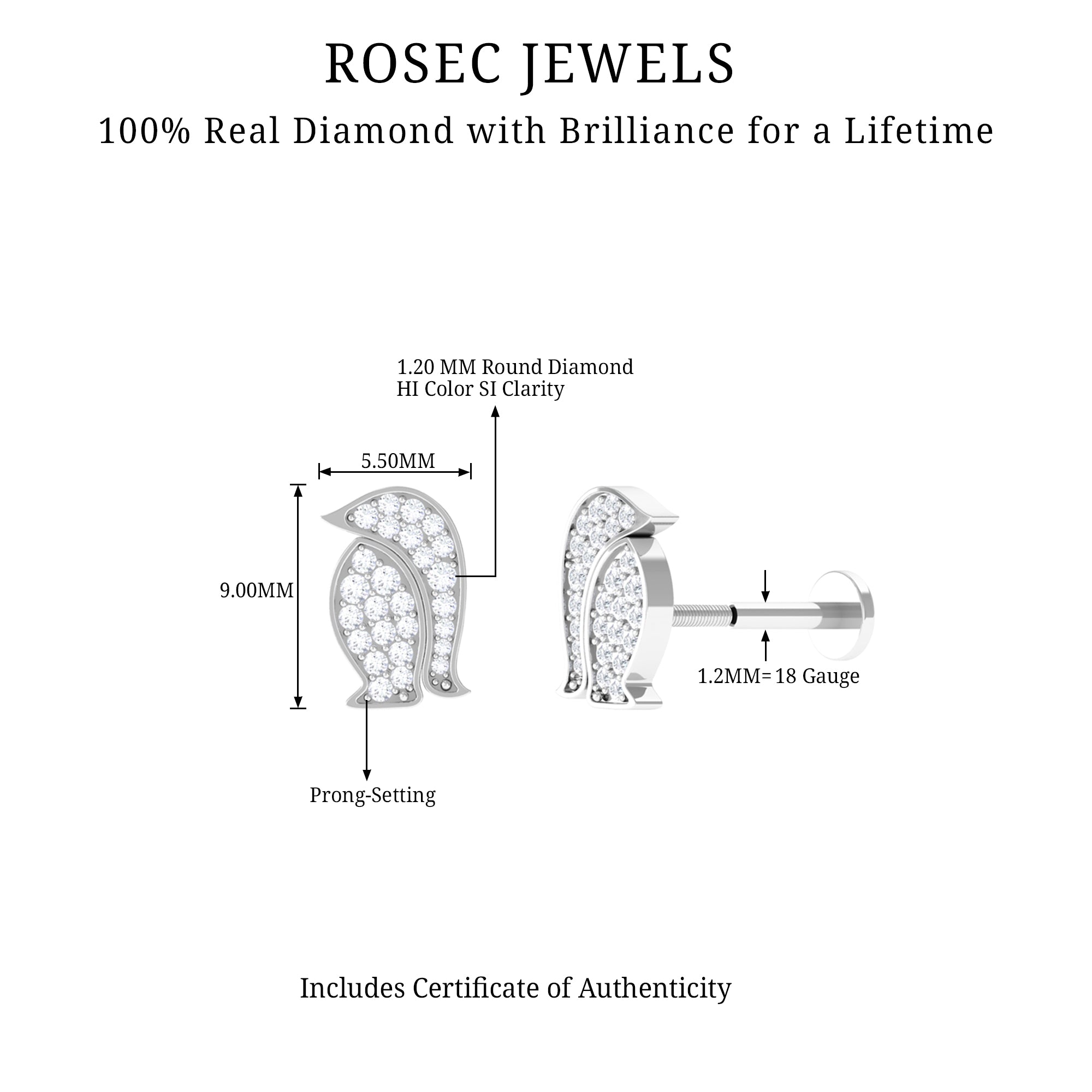 Cute Diamond Penguin Earring for Cartilage Piercing Lab - ( EF-VS ) - Rosec Jewels