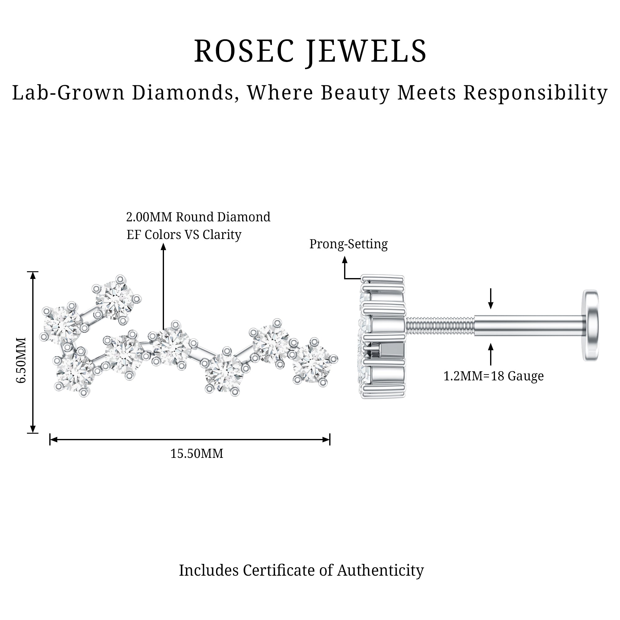 Certified Diamond Scorpio Zodiac Earring for Helix Piercing Lab - ( EF-VS ) - Rosec Jewels