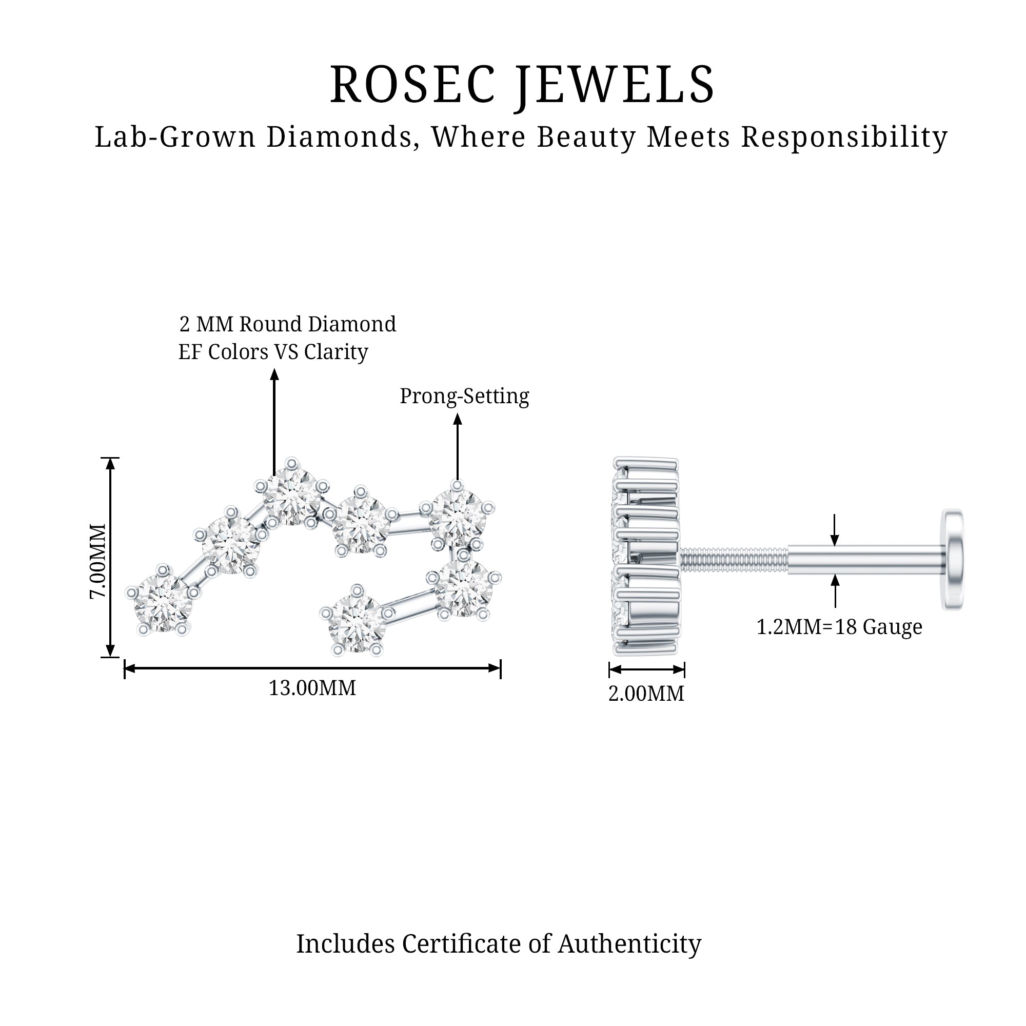 Diamond Taurus Zodiac Crawler Earring Lab - ( EF-VS ) - Rosec Jewels