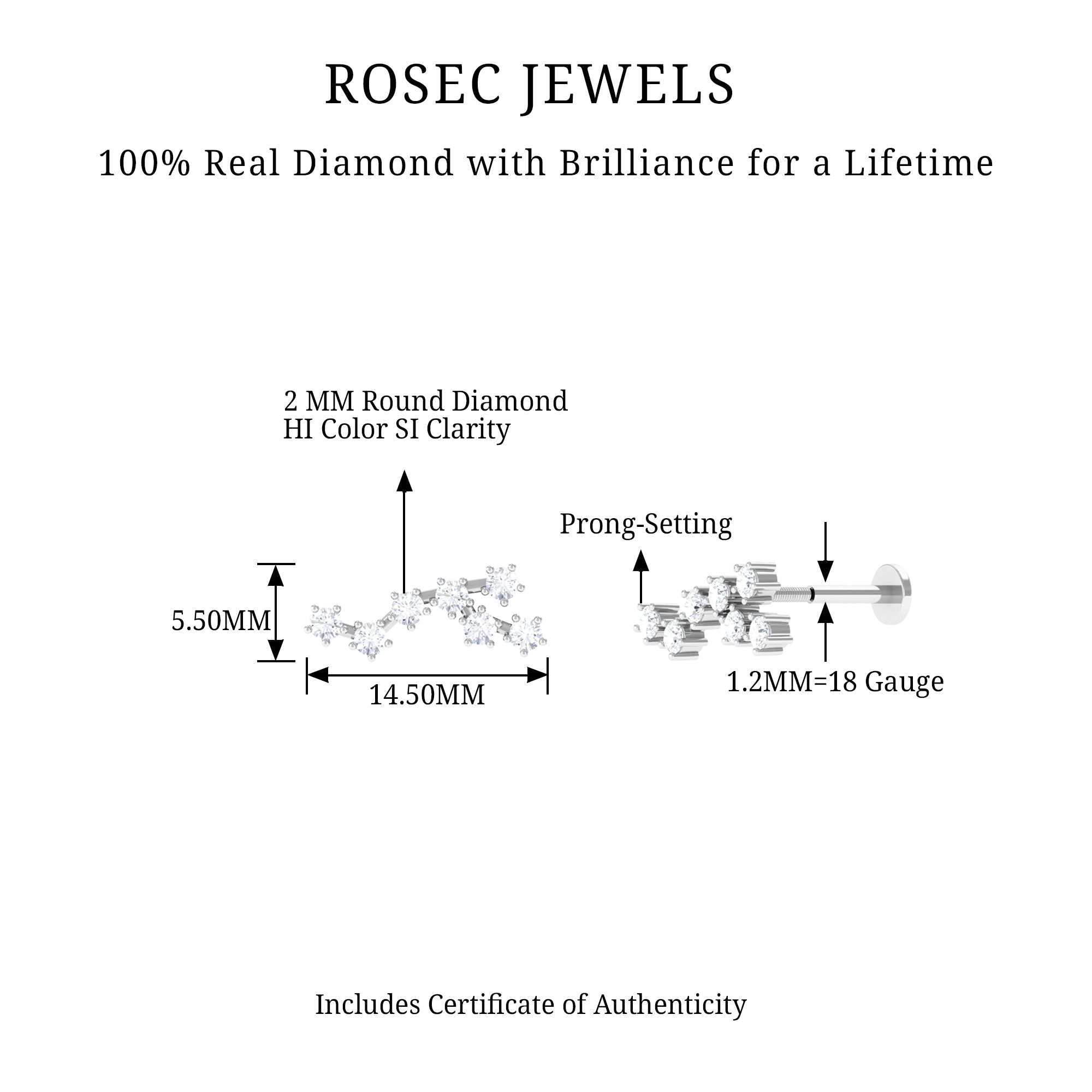 Diamond Virgo Constellation Earring for Cartilage Piercing Lab - ( EF-VS ) - Rosec Jewels