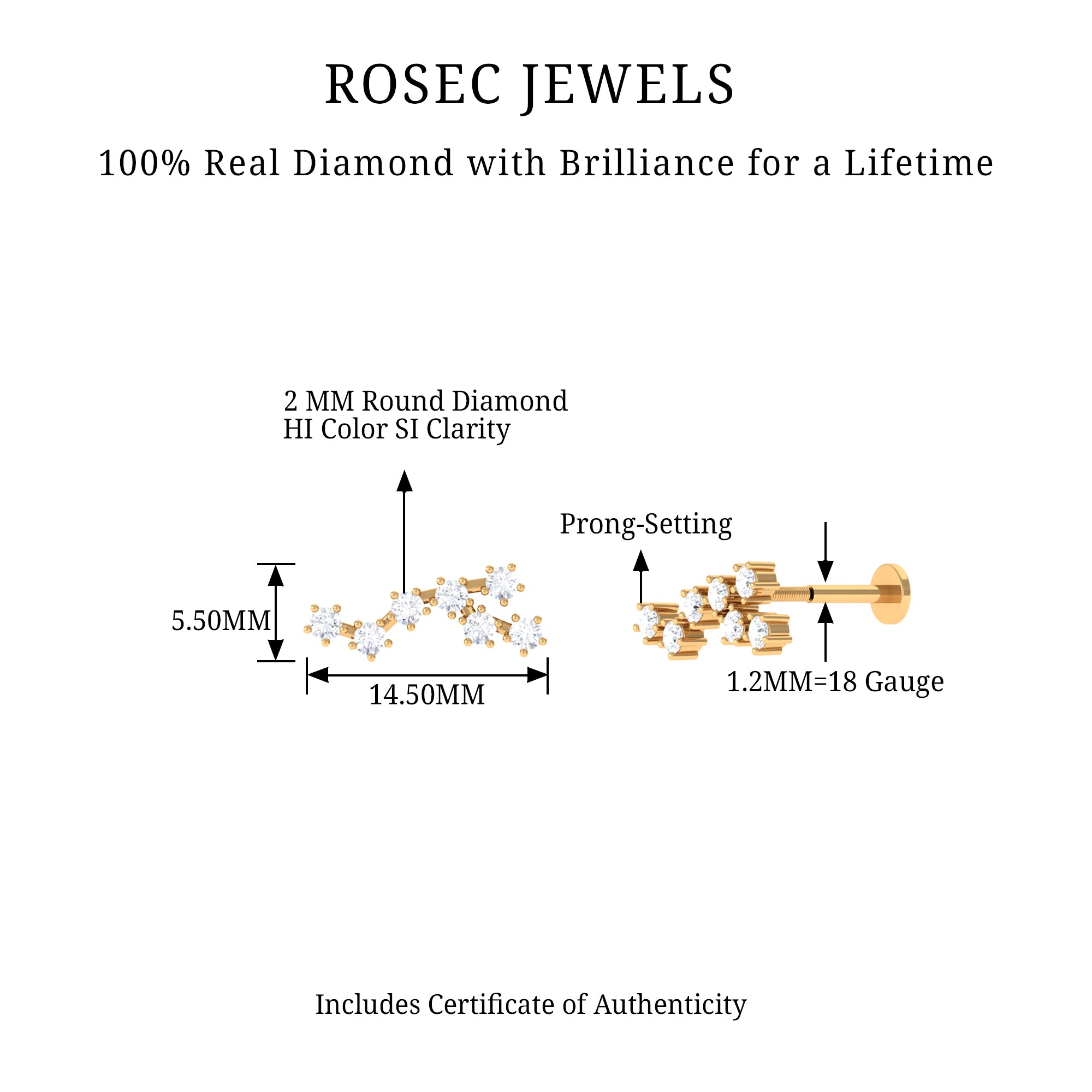 Diamond Virgo Constellation Earring for Cartilage Piercing Lab - ( EF-VS ) - Rosec Jewels