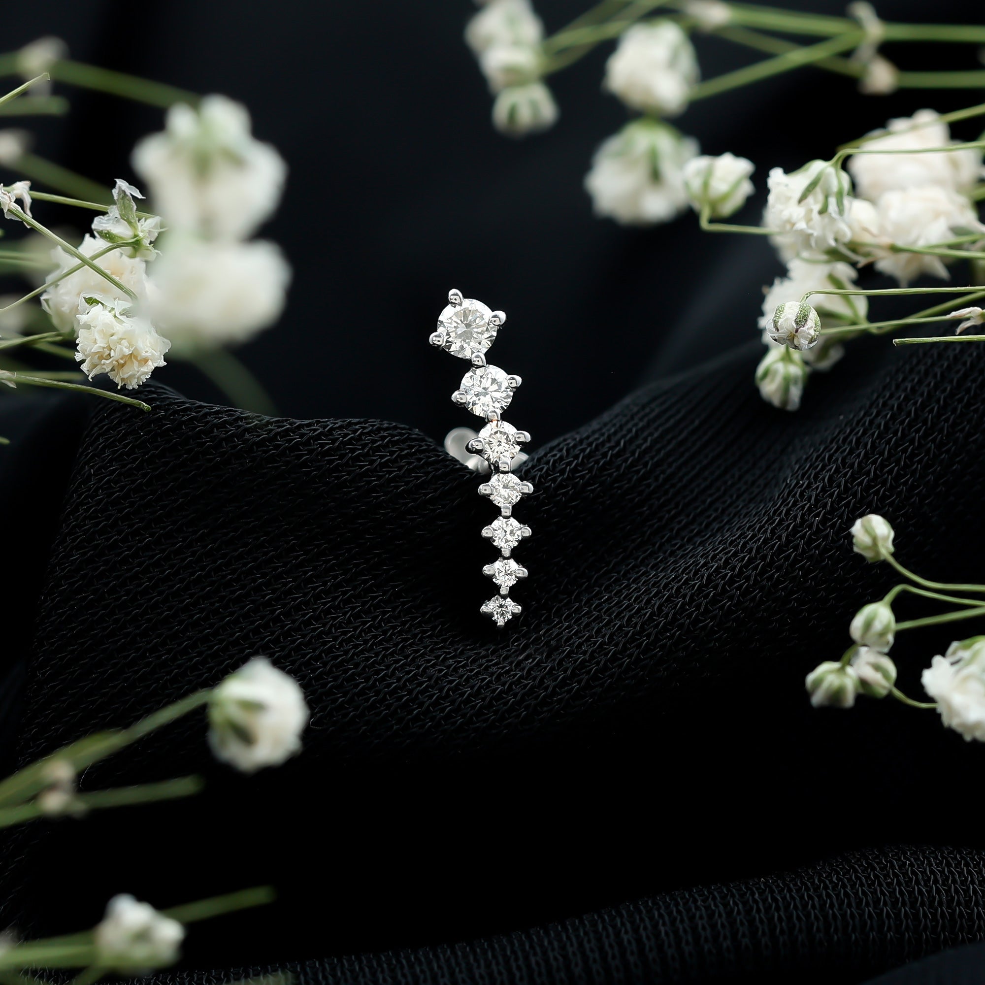 Graduated Style Diamond Ear Climber Earring Lab - ( EF-VS ) - Rosec Jewels