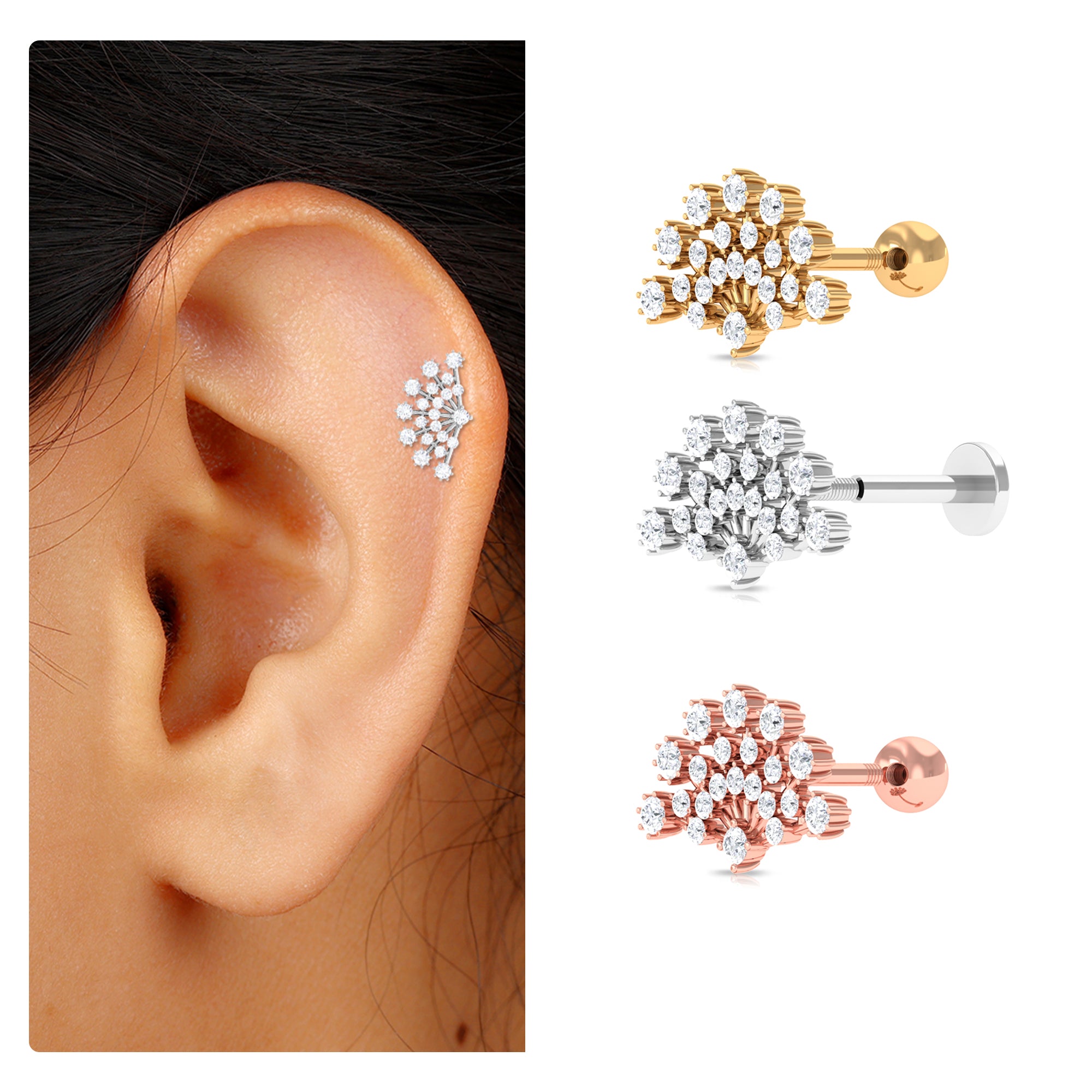 Rosec Jewels-Unique Diamond Fan Cartilage Earring for Women